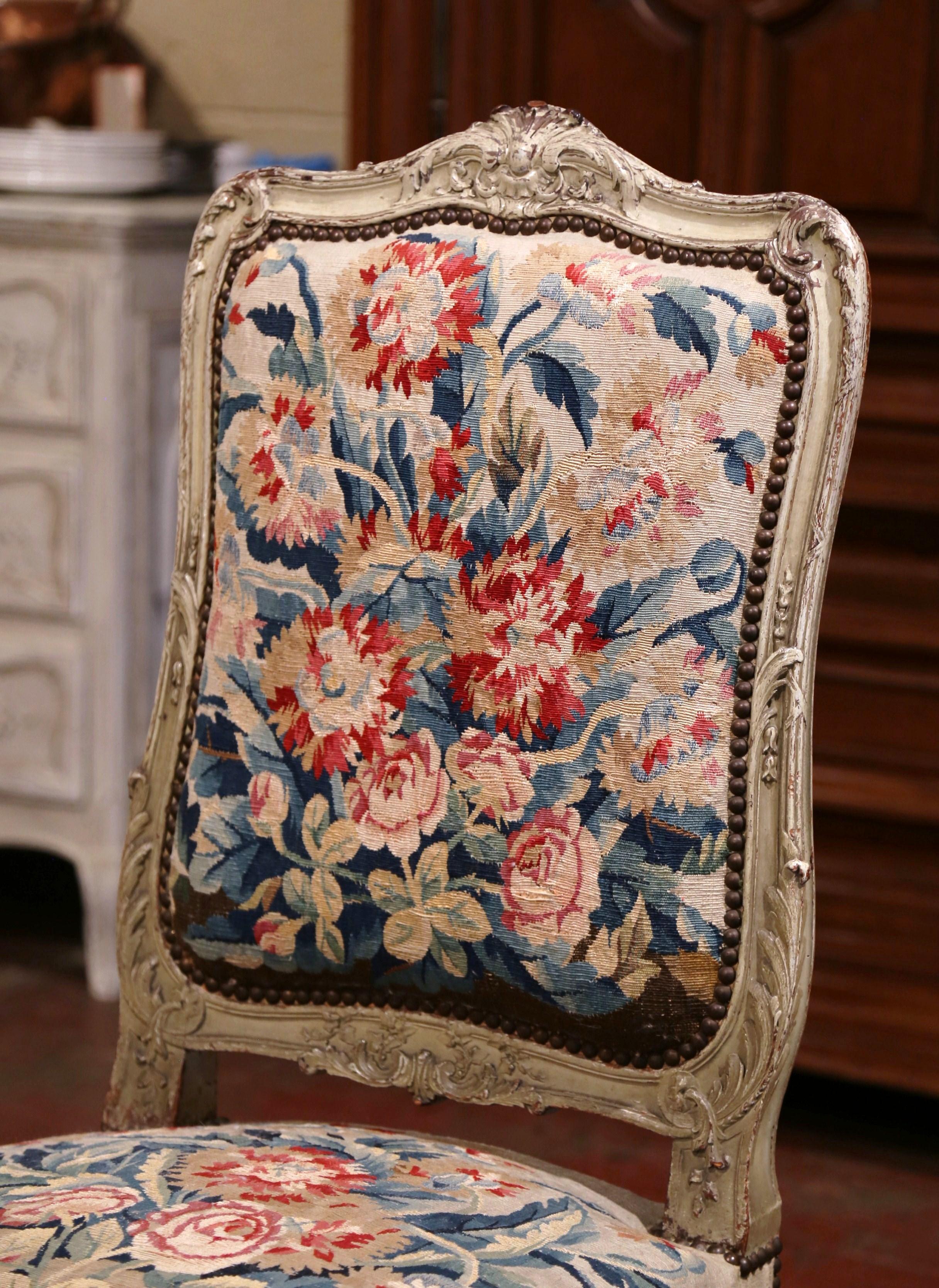 19th Century Carved Painted Dining Room Chairs with Aubusson Tapestry Set of 12 7