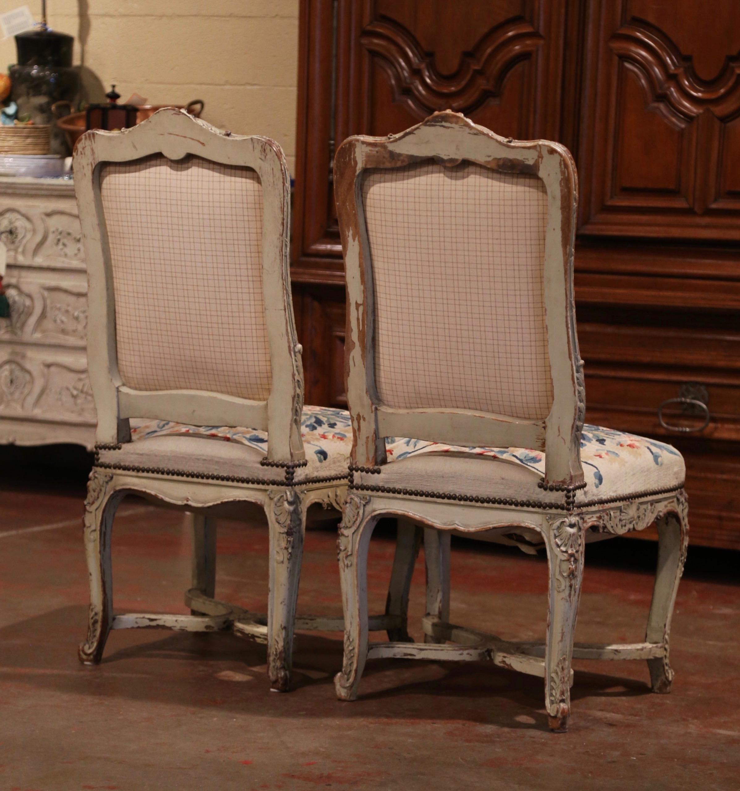 19th Century Carved Painted Dining Room Chairs with Aubusson Tapestry Set of 12 10