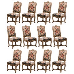 chaises de salle à manger sculptées et peintes du 19ème siècle avec tapisserie d'Aubusson -Set of 12