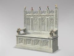 19th Century Carved Painted Gothic Revival Hall Bench