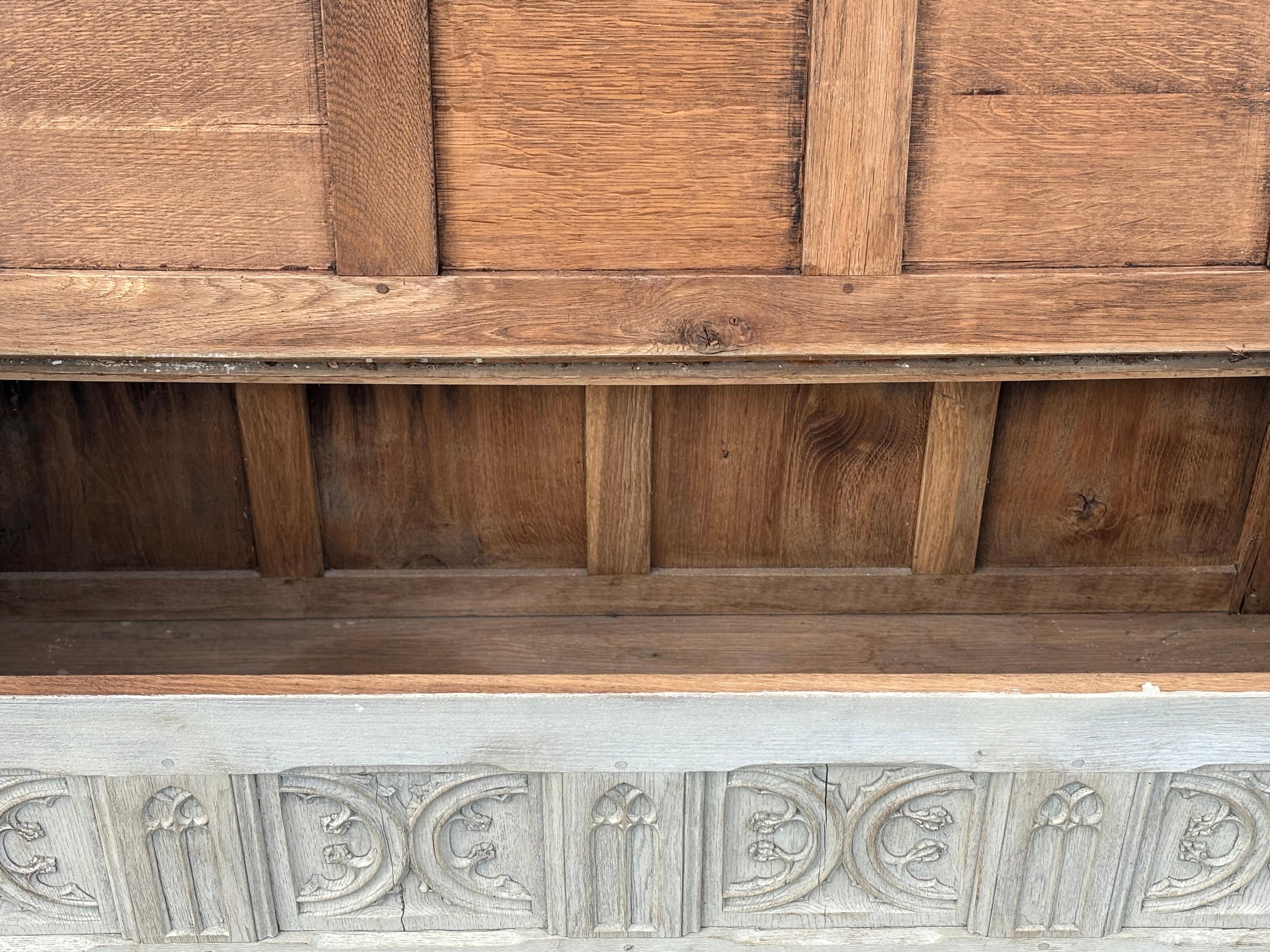 19th Century Carved Painted Gothic Revival Hall Bench 1
