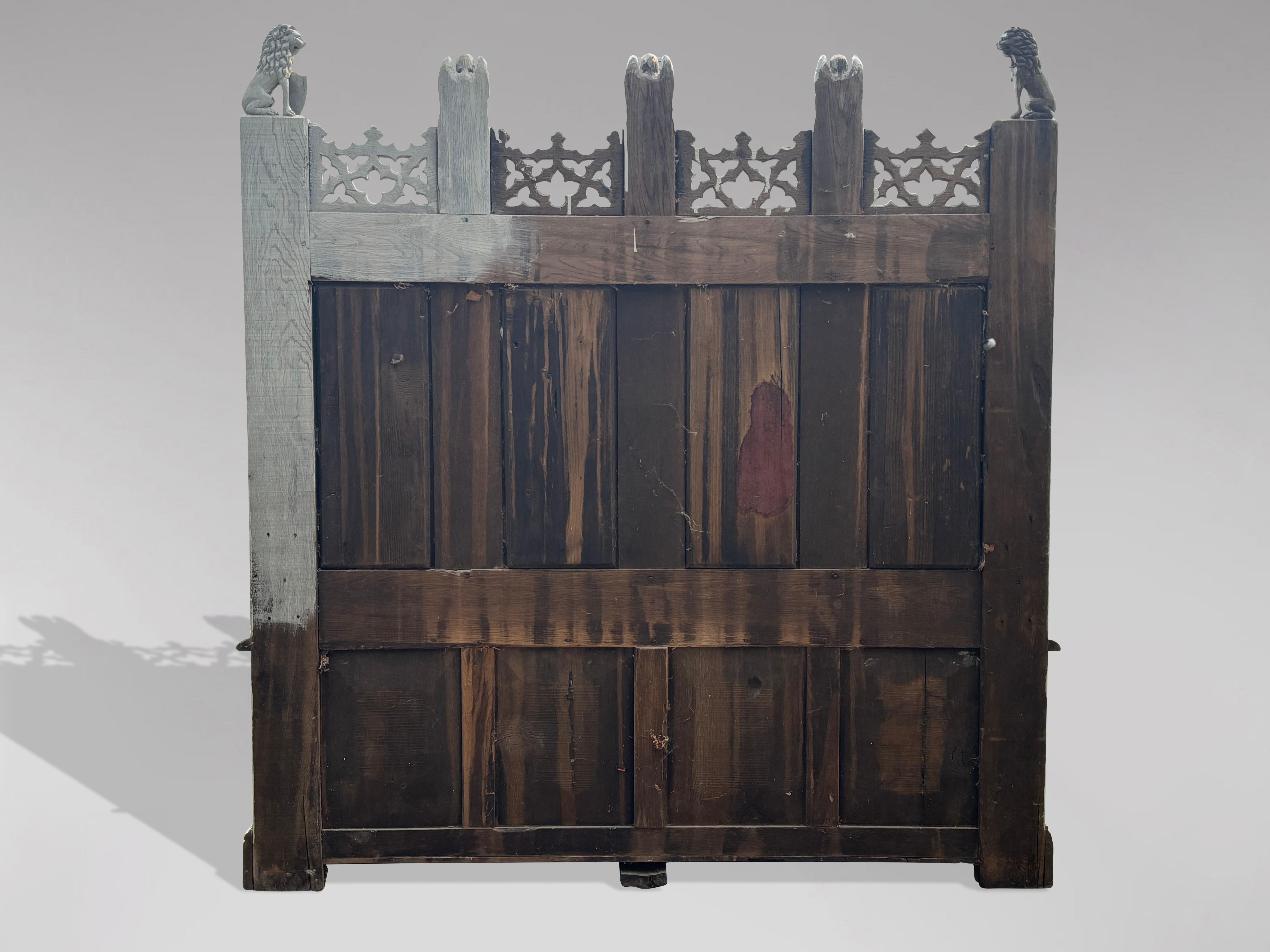 19th Century Carved Painted Gothic Revival Hall Bench 2
