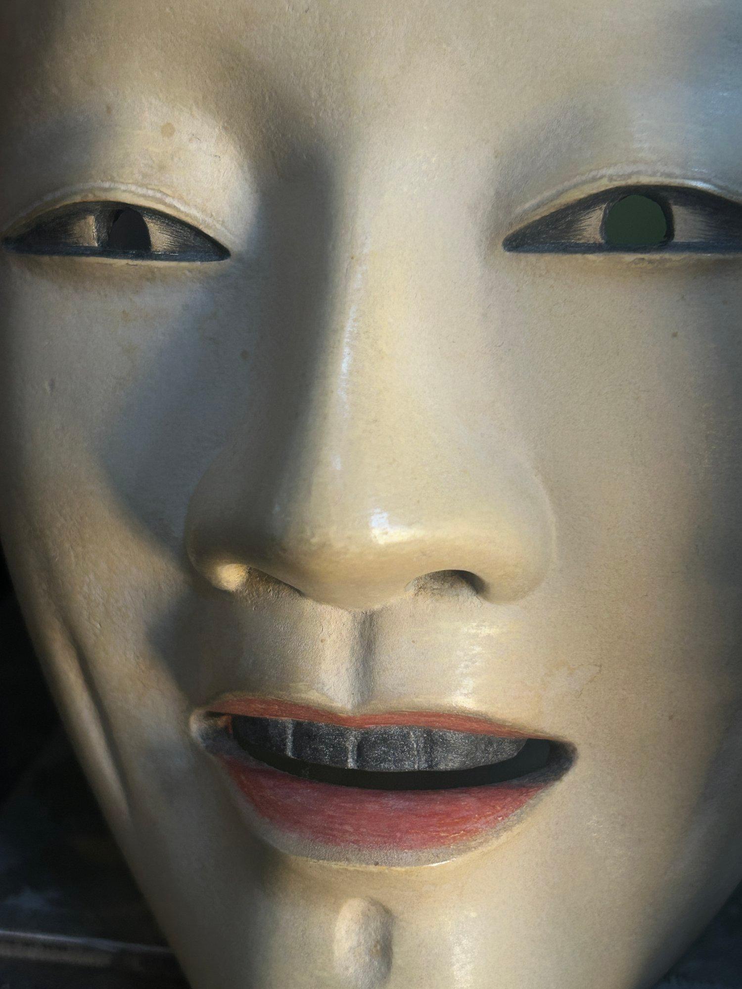 Sculpté à la main Masque de théâtre japonais Zō-onna Noh du 19e siècle de la période Meiji en vente