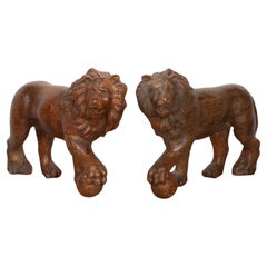 19th Century Carved Pair Medici Lions
