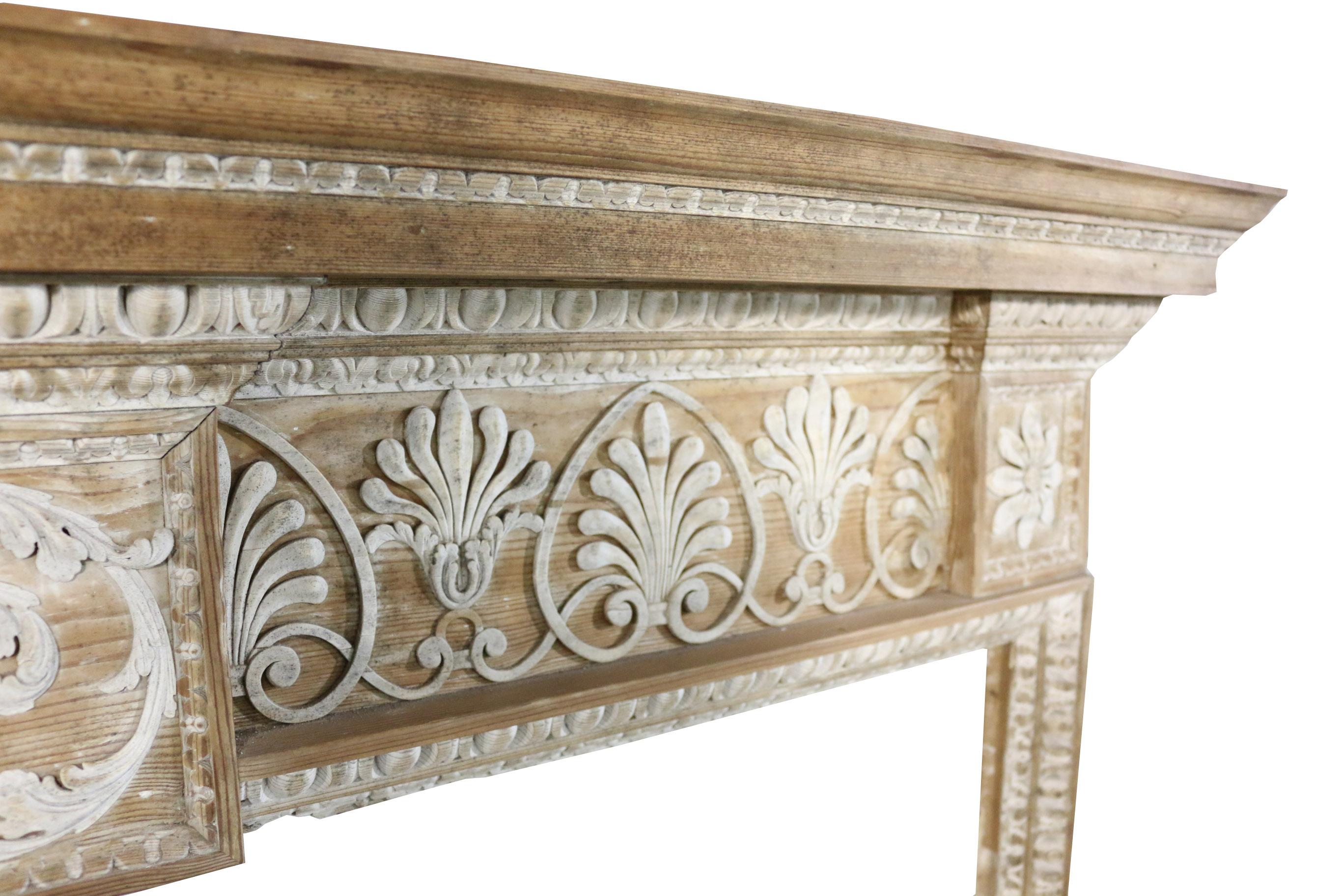 English 19th Century Carved Pine and Lime Wood Fire Surround