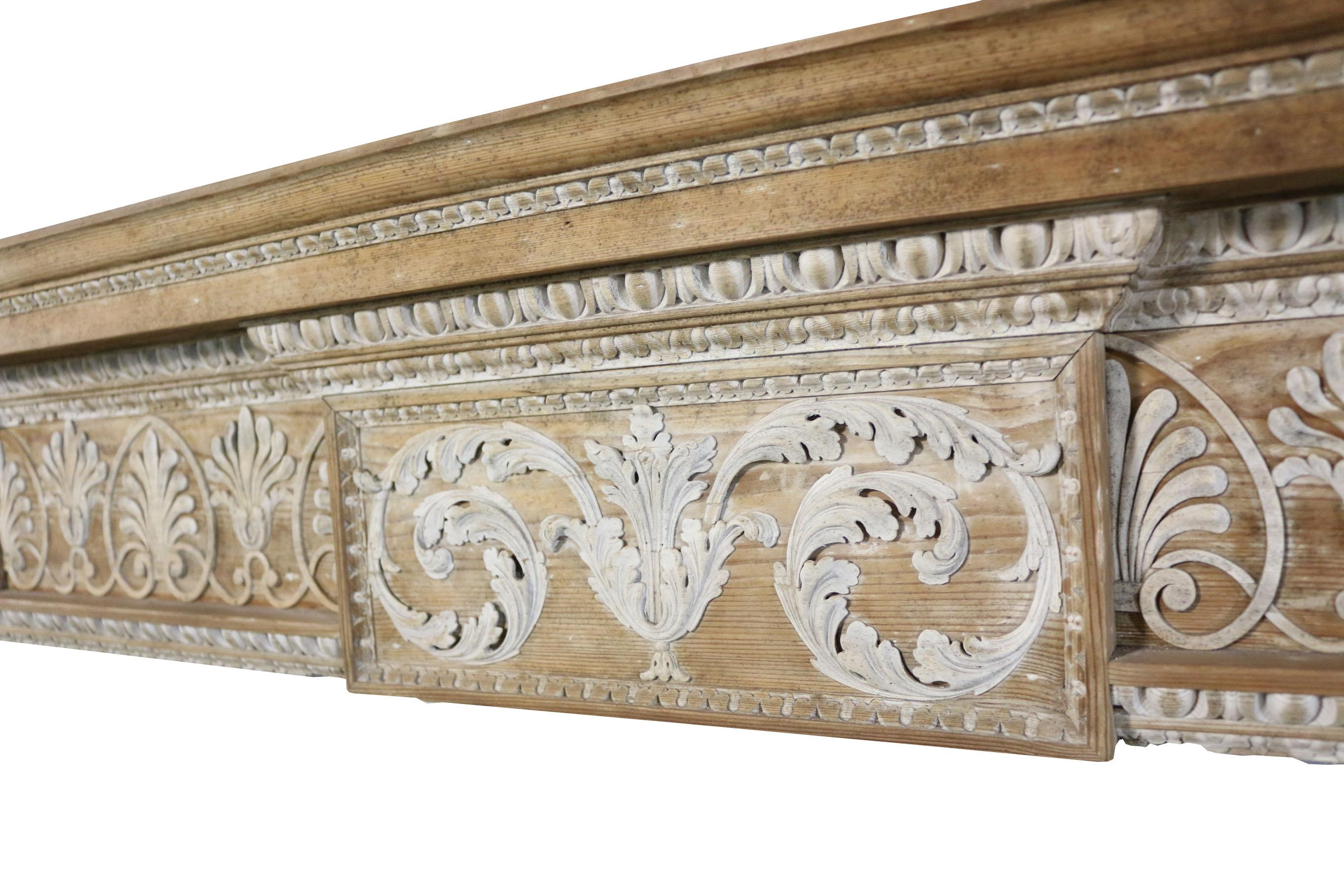 19th Century Carved Pine and Lime Wood Fire Surround In Fair Condition In Wormelow, Herefordshire