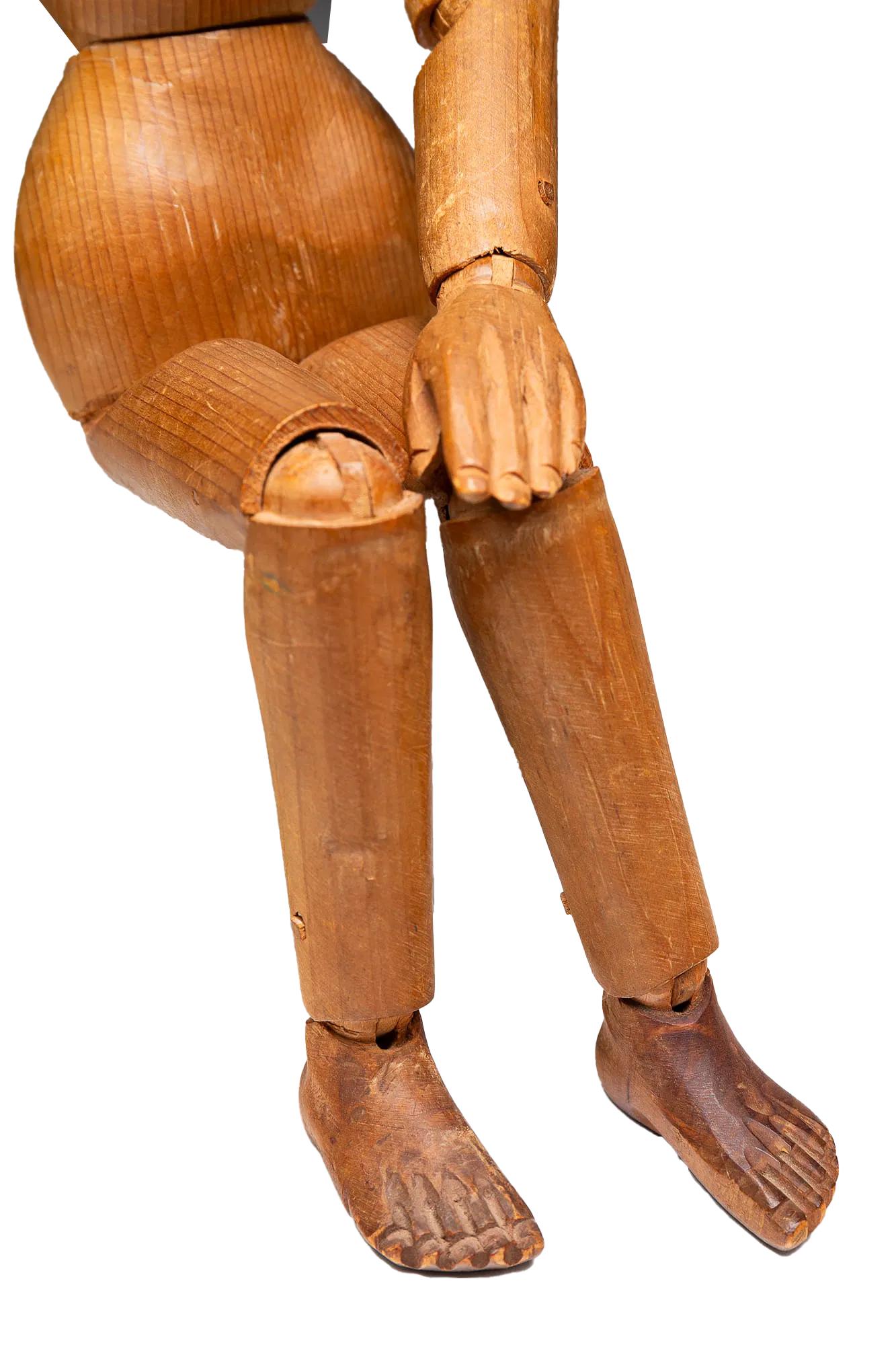 Folk Art 19th Century Carved Pine Articulated Artists Lay Figure or Mannequin For Sale