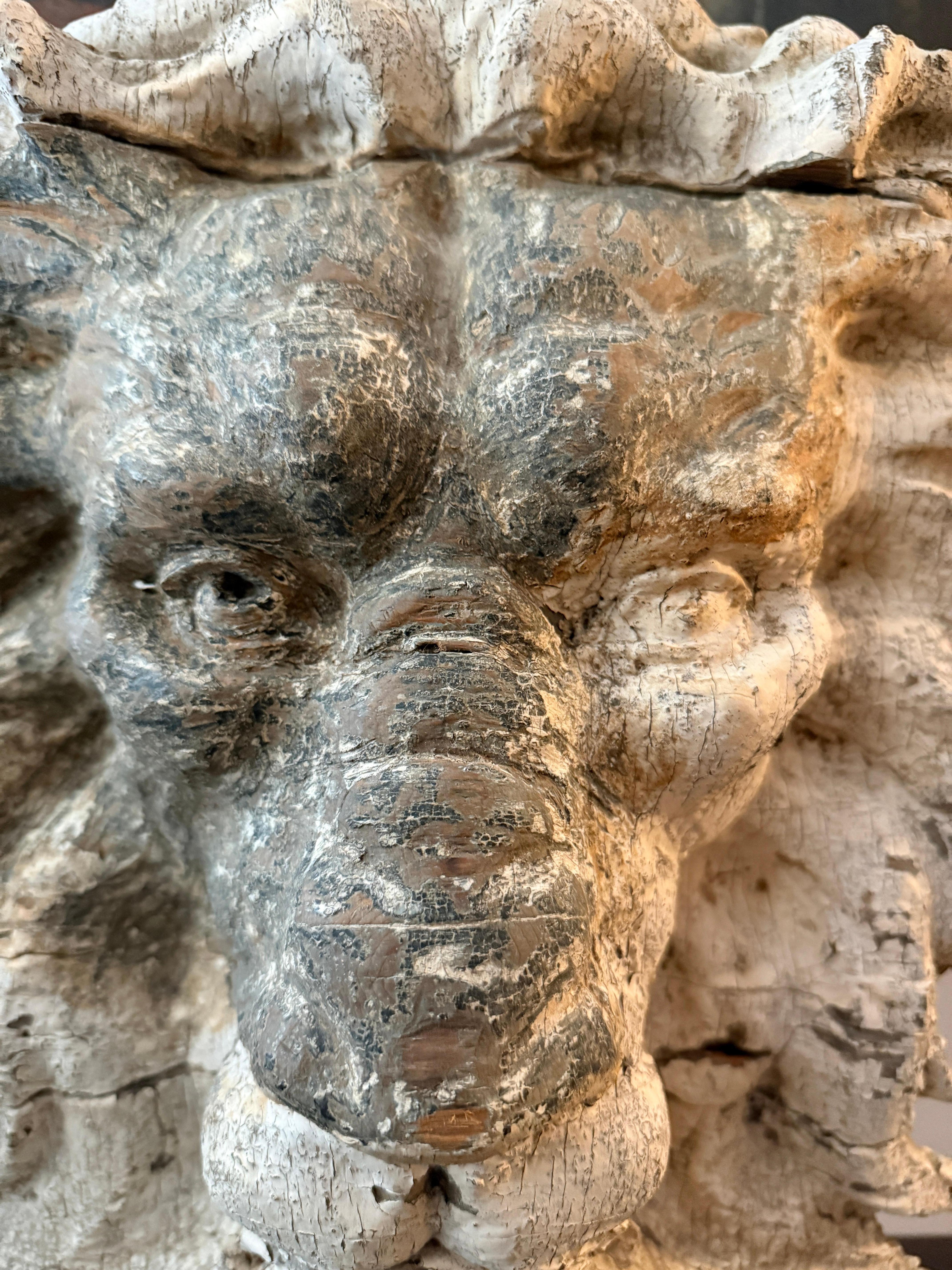 19th-Century Carved Pine Lion’s Head Architectural Fragment, Mounted on Lucite For Sale 8