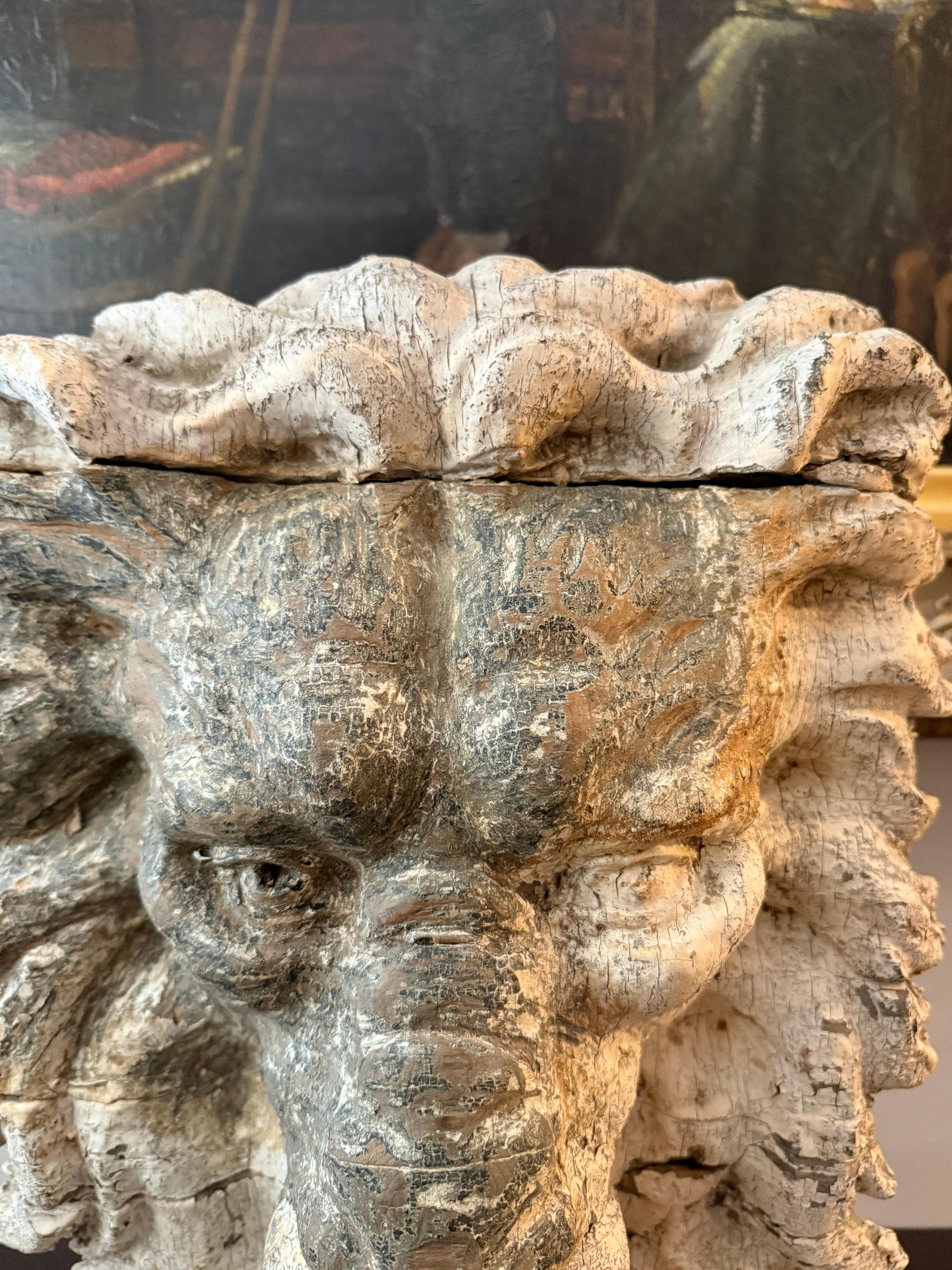 19th-Century Carved Pine Lion’s Head Architectural Fragment, Mounted on Lucite For Sale 1