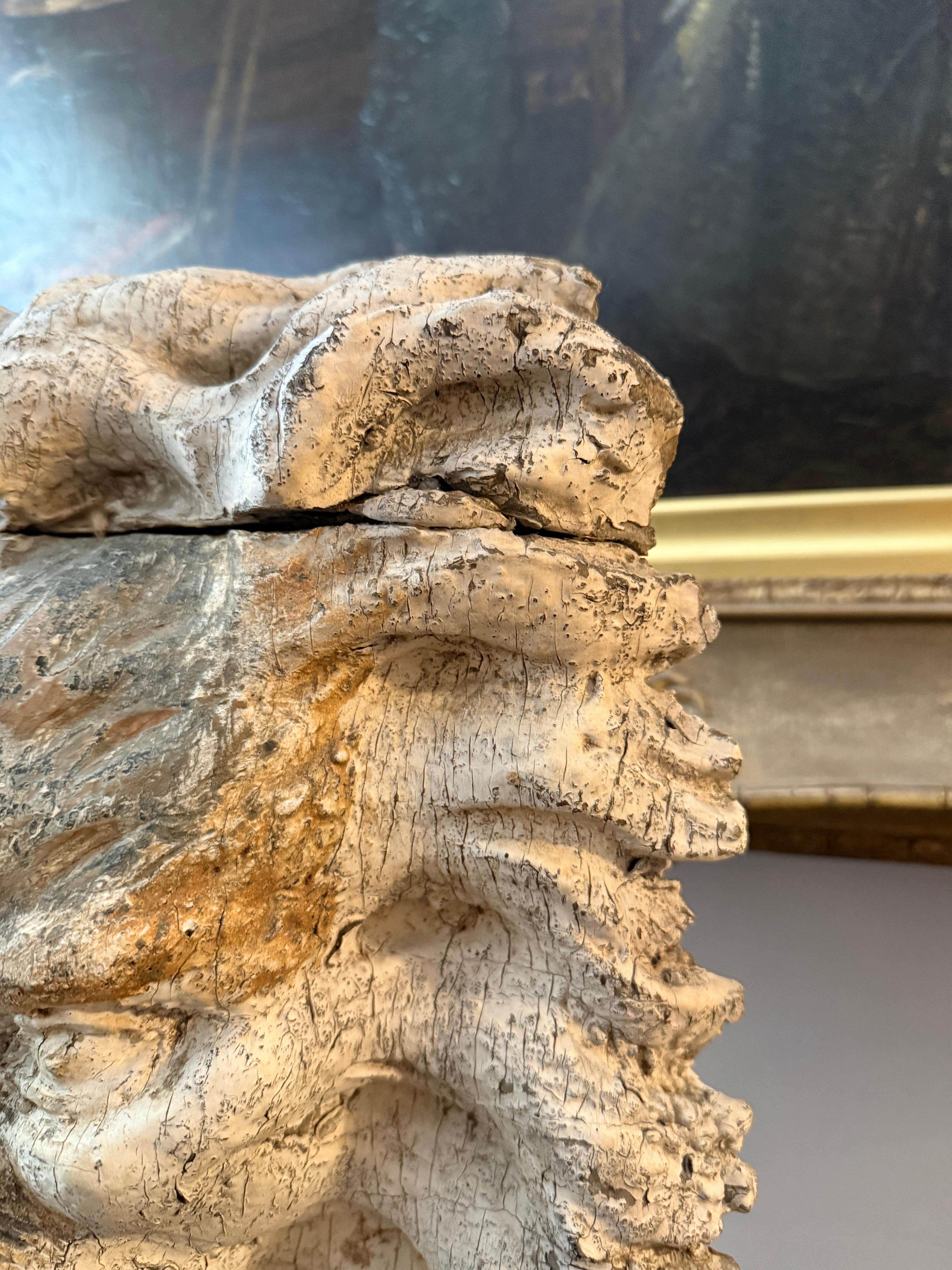 19th-Century Carved Pine Lion’s Head Architectural Fragment, Mounted on Lucite For Sale 2