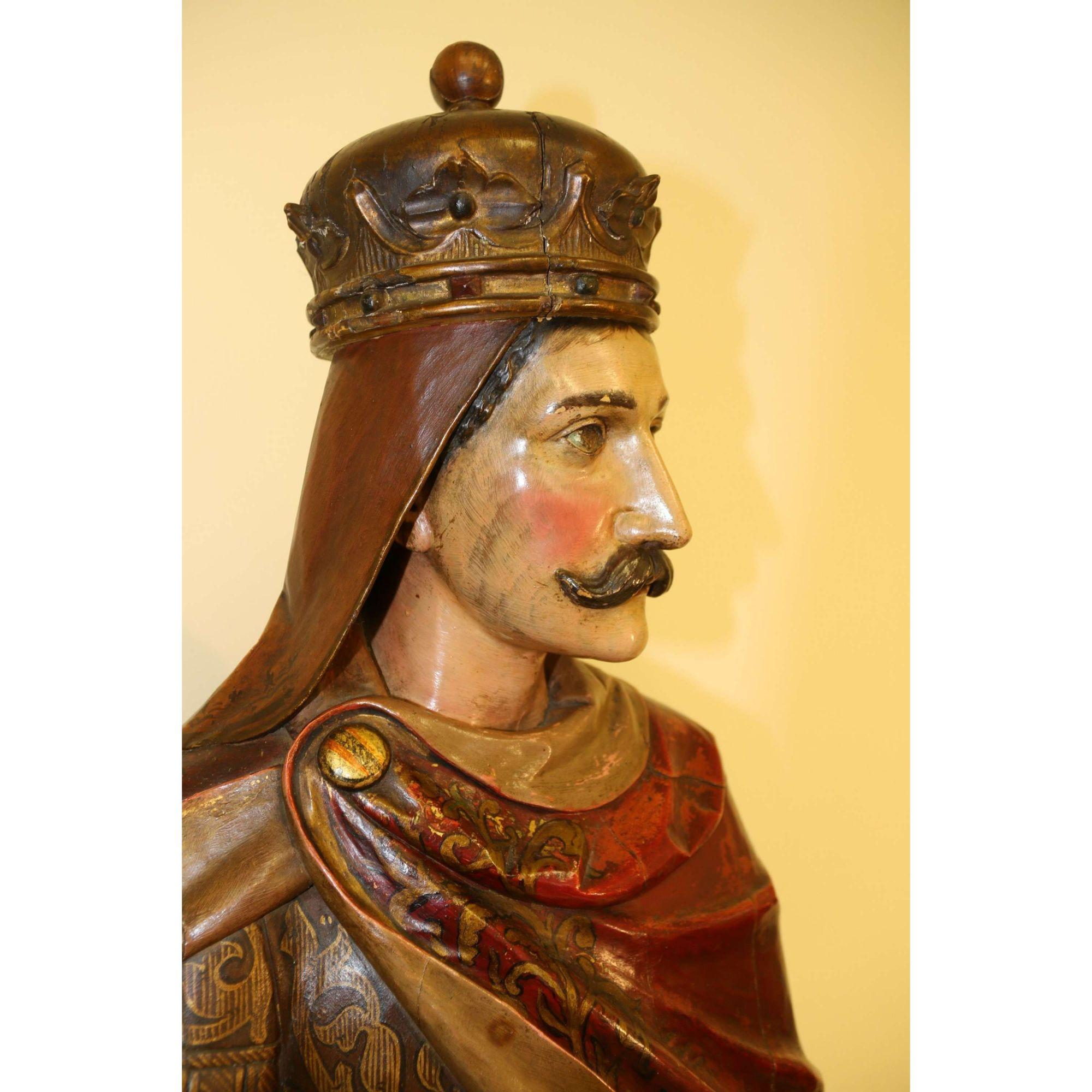 19th Century Carved Pine Polychrome Painted Life Size Model of a Medieval King 9