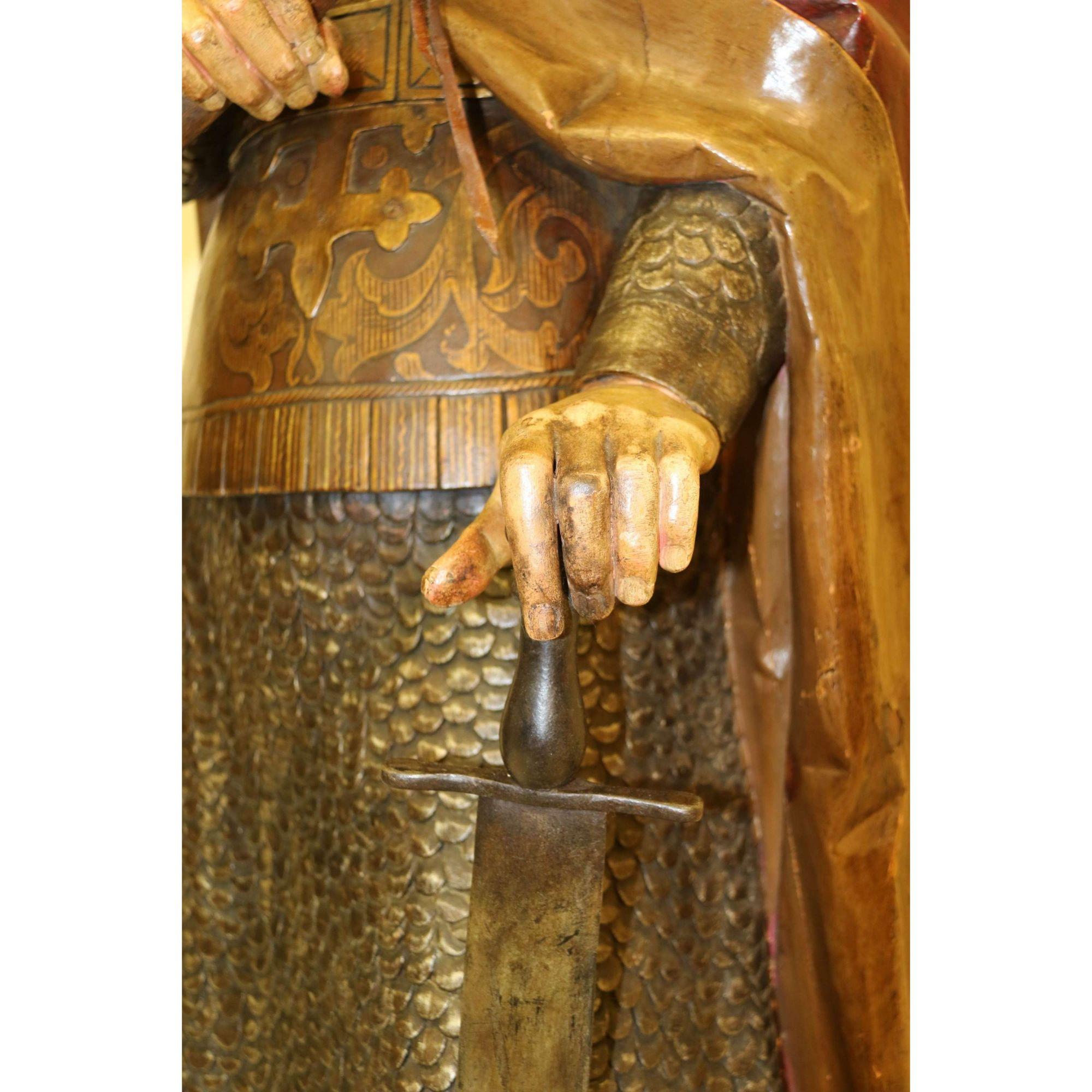 19th Century Carved Pine Polychrome Painted Life Size Model of a Medieval King 2