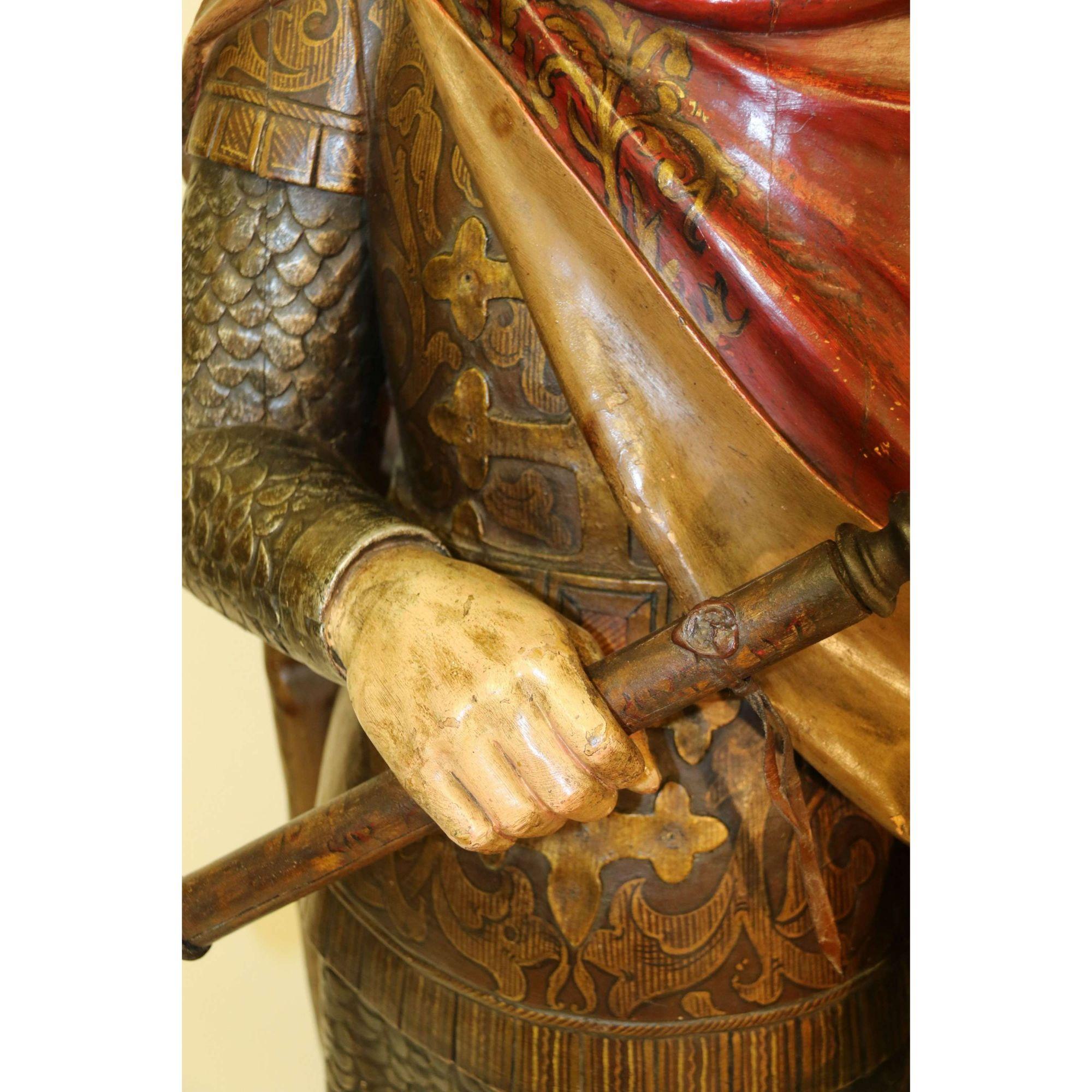 19th Century Carved Pine Polychrome Painted Life Size Model of a Medieval King 3