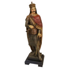 19th Century Carved Pine Polychrome Painted Life Size Model of a Medieval King