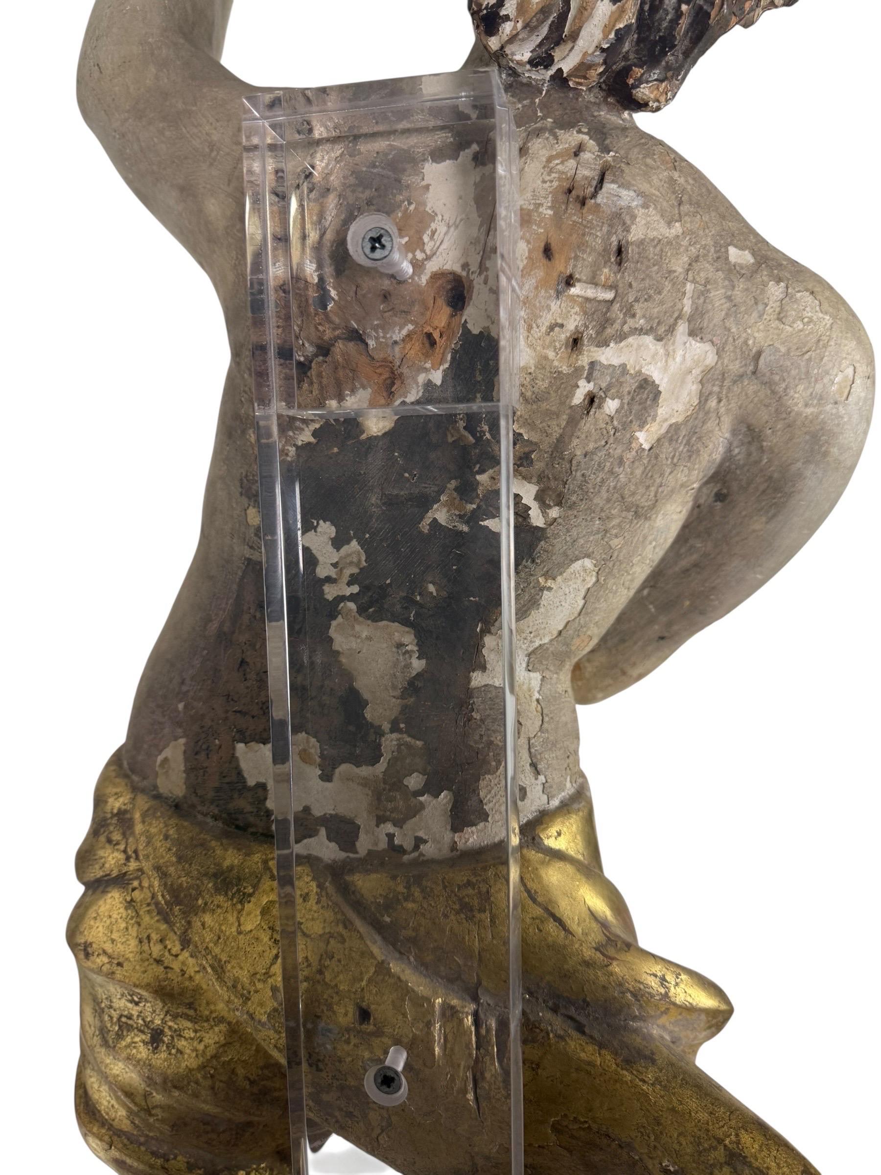 19th Century Carved Polychrome and Giltwood Statue of a Putti For Sale 1