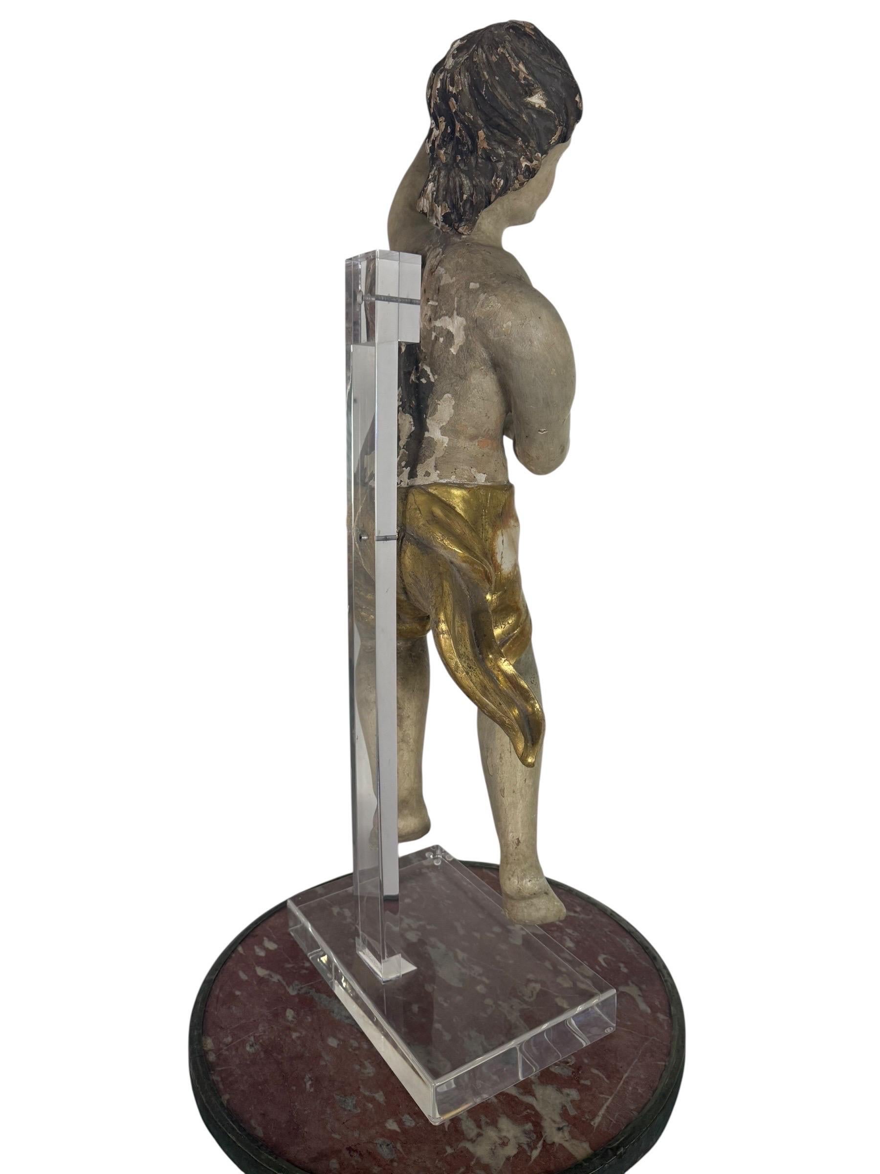 19th Century Carved Polychrome and Giltwood Statue of a Putti For Sale 2