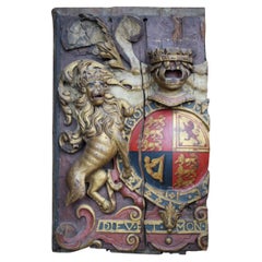 19th Century Carved & Polychrome Gilt Royal Coat of Arms Armorial