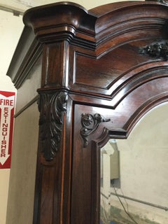 19th Century Carved Rosewood Armoire with Large Beveled Mirror