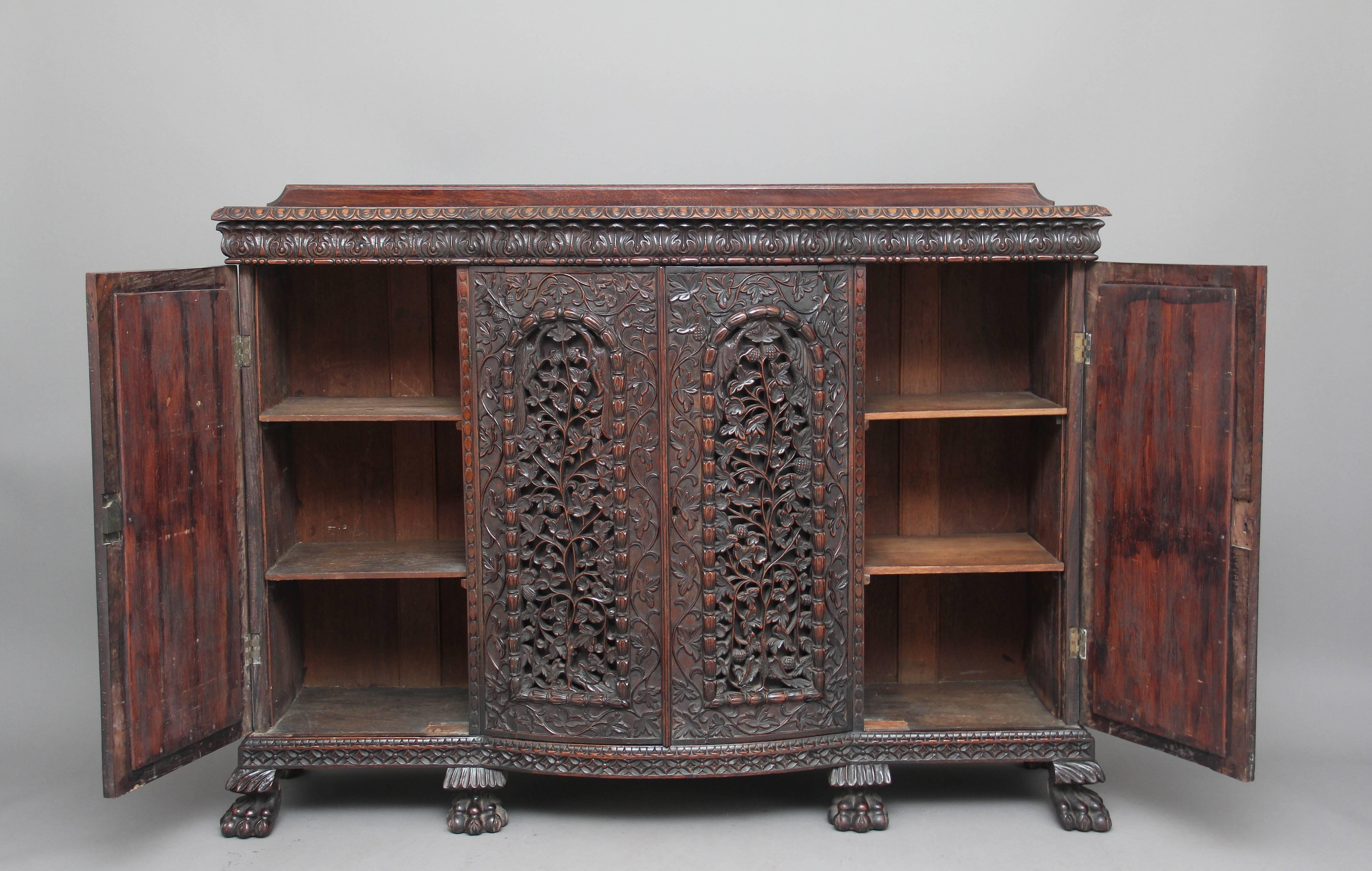 19th Century Carved Rosewood Indian Cabinet In Good Condition In Martlesham, GB