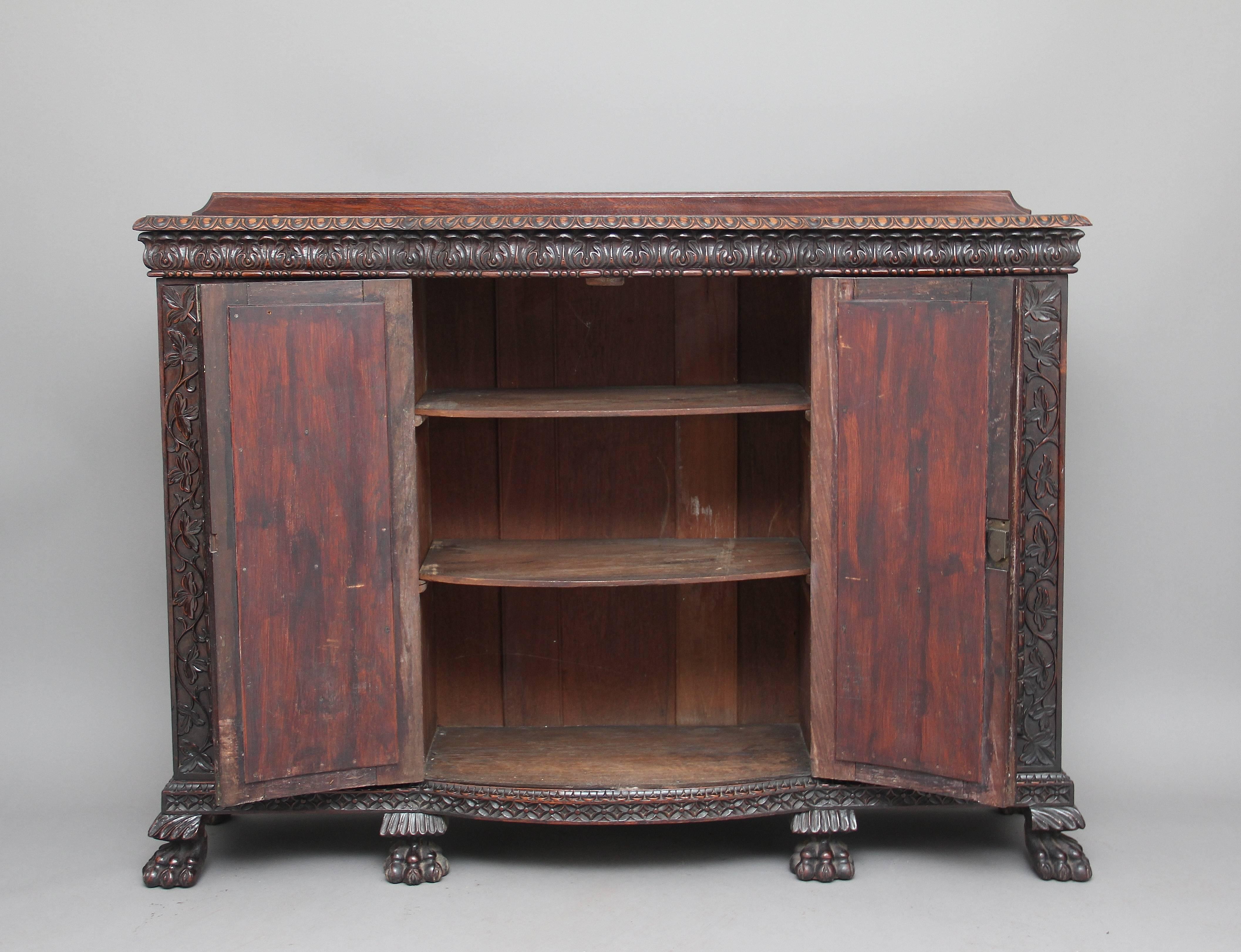 Mid-19th Century 19th Century Carved Rosewood Indian Cabinet