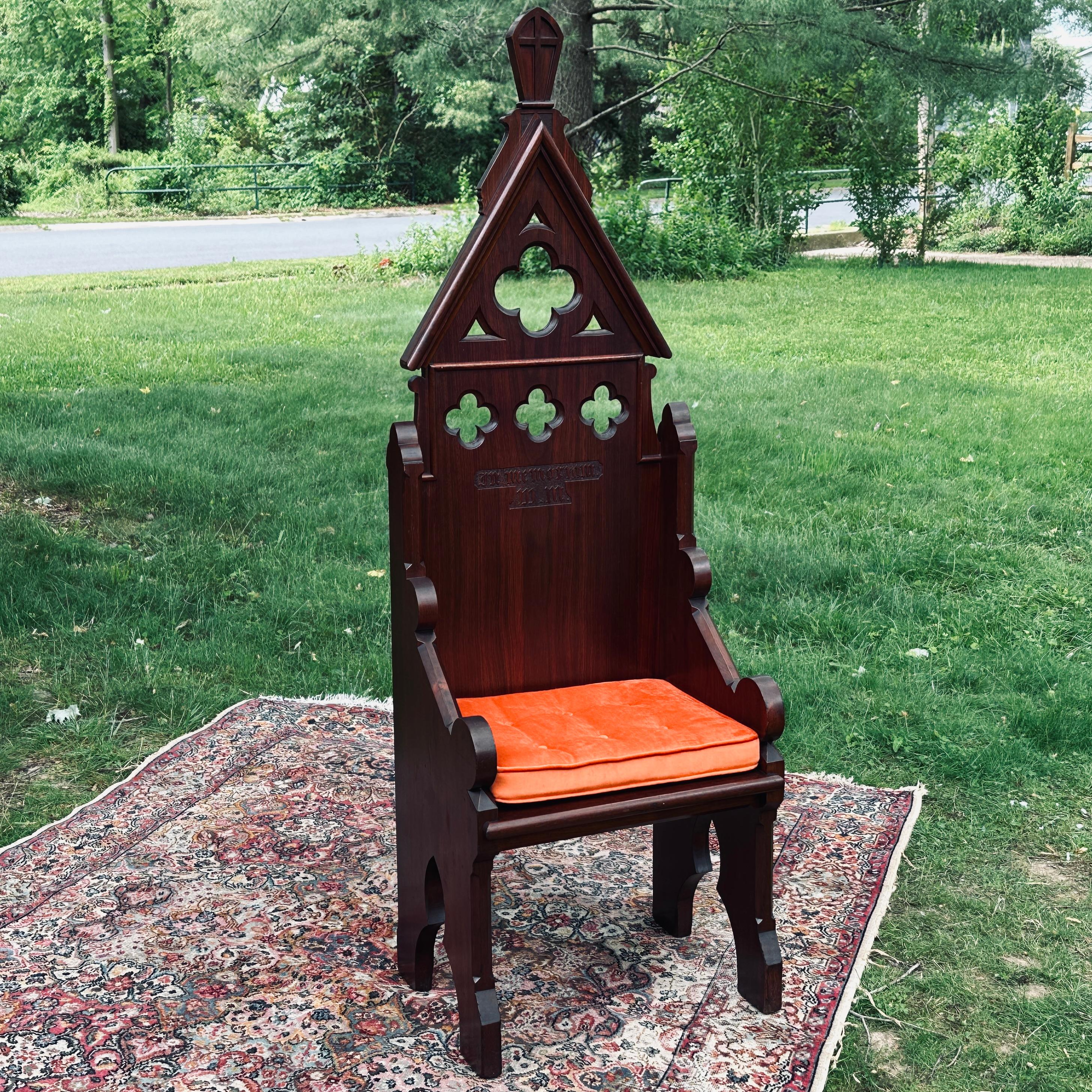 19th Century Carved Solid Mahogany Bishops Cathedral Throne Chair  For Sale 8