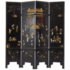 19th Century Carved Stone and Lacquered Screen