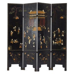 Antique 19th Century Carved Stone and Lacquered Screen