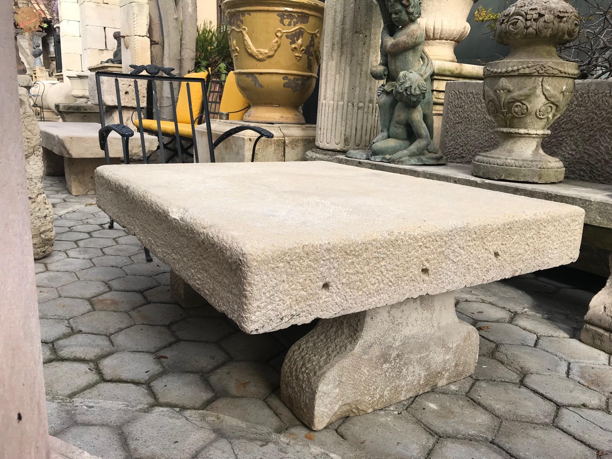 French 19th Century Carved Stone Antique Garden Low Coffee Outdoor Indoor Table Farm
