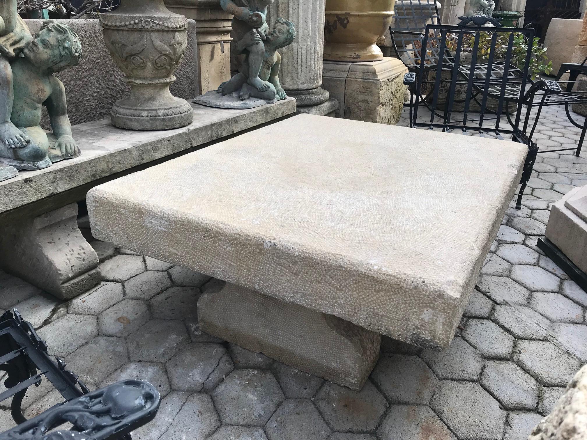 19th Century Carved Stone Antique Garden Low Coffee Outdoor Indoor Table Farm In Good Condition In West Hollywood, CA