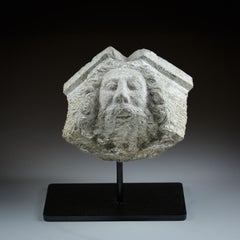 19th Century Carved Stone Pediment Fragment of Neptune
