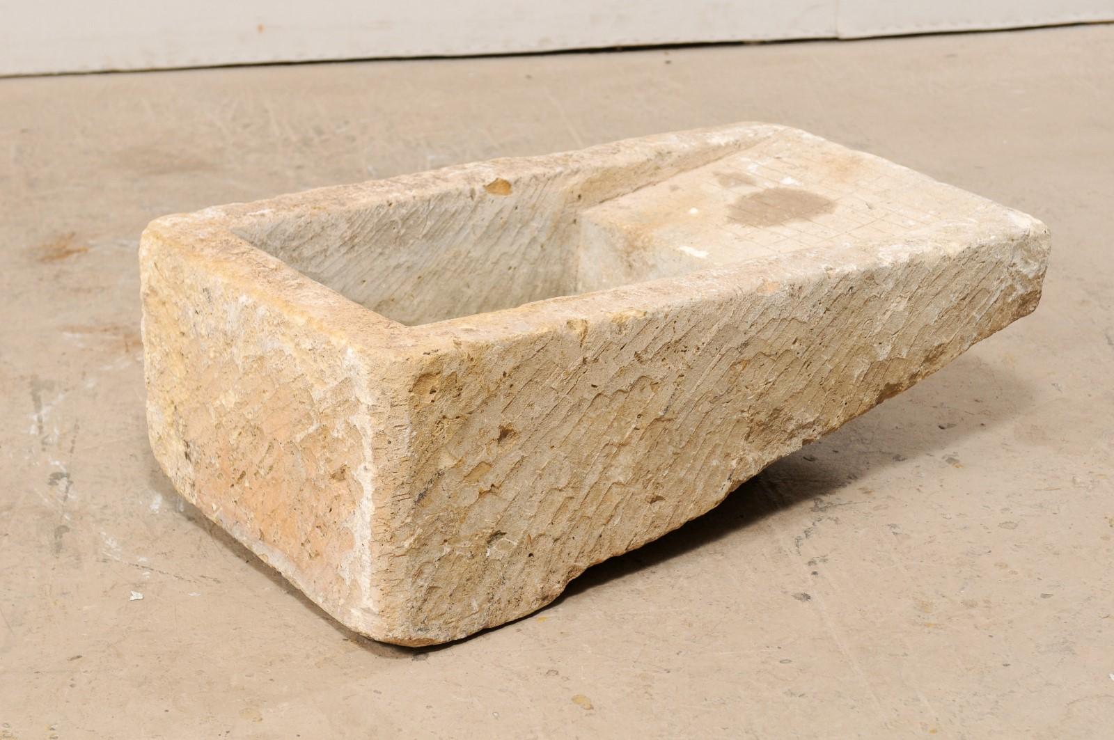 19th Century Carved Stone Sink with Drainboard For Sale 2