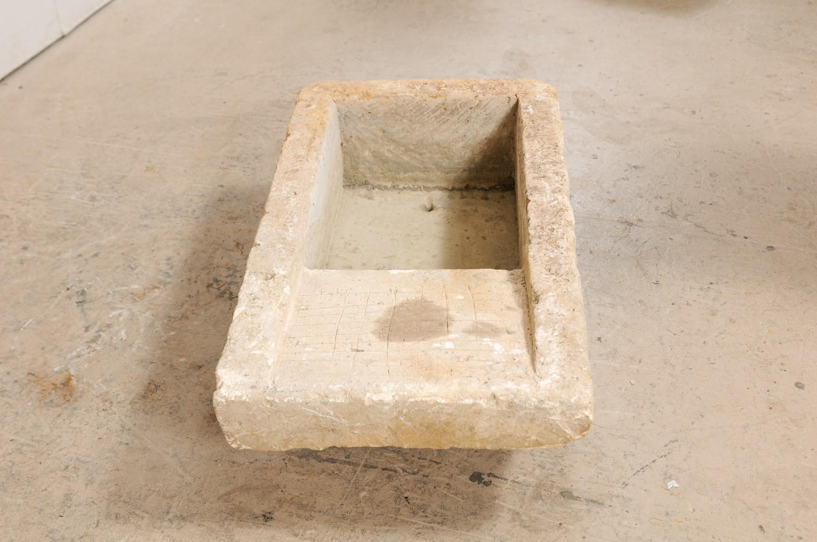 Hand-Carved 19th Century Carved Stone Sink with Drainboard For Sale