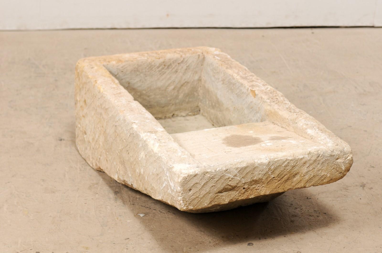 19th Century Carved Stone Sink with Drainboard In Good Condition For Sale In Atlanta, GA