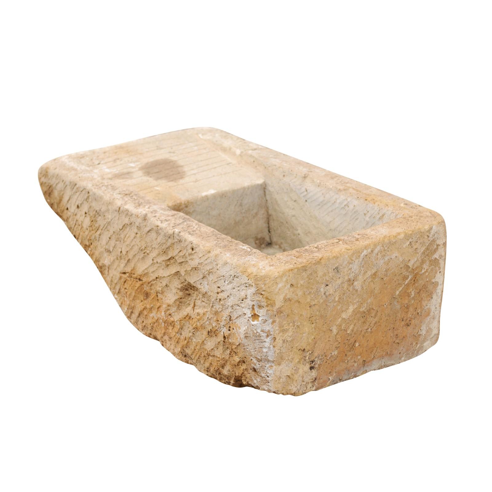 19th Century Carved Stone Sink with Drainboard