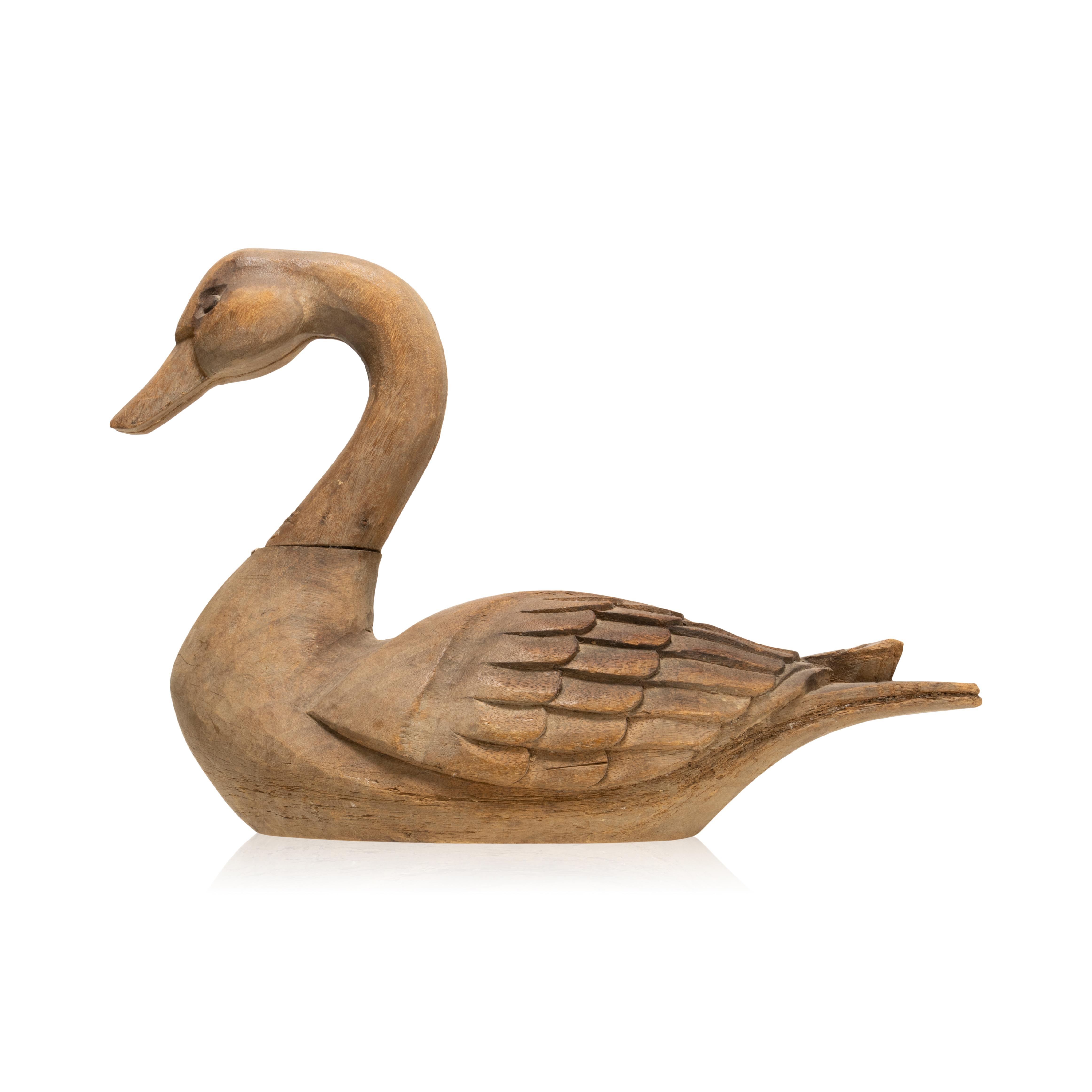 Very nice 19th Century carved swan decoy, unpainted. Very nice, natural looking. Life size. 24