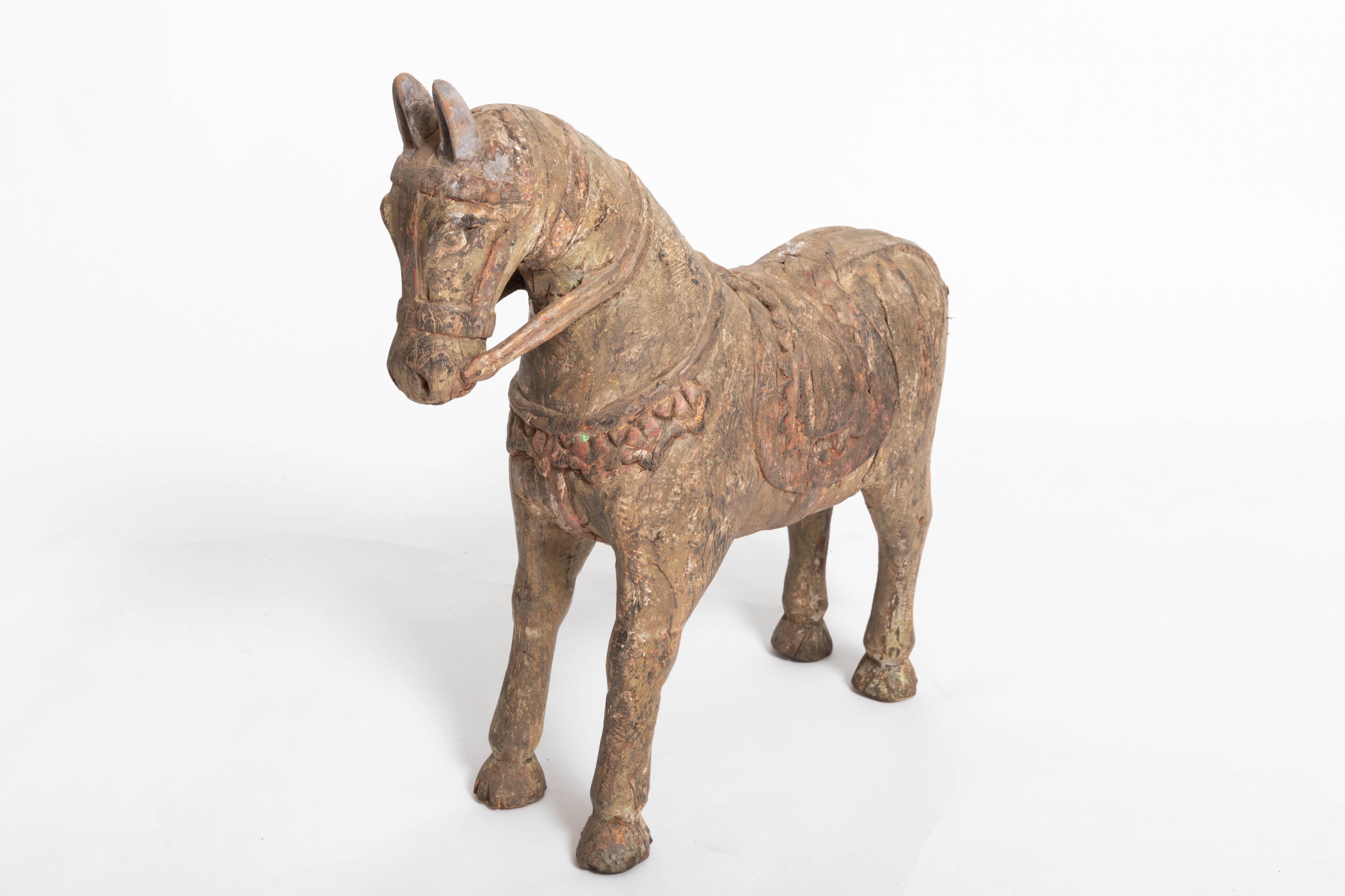 Indian 19th Century Carved Teak Horse For Sale
