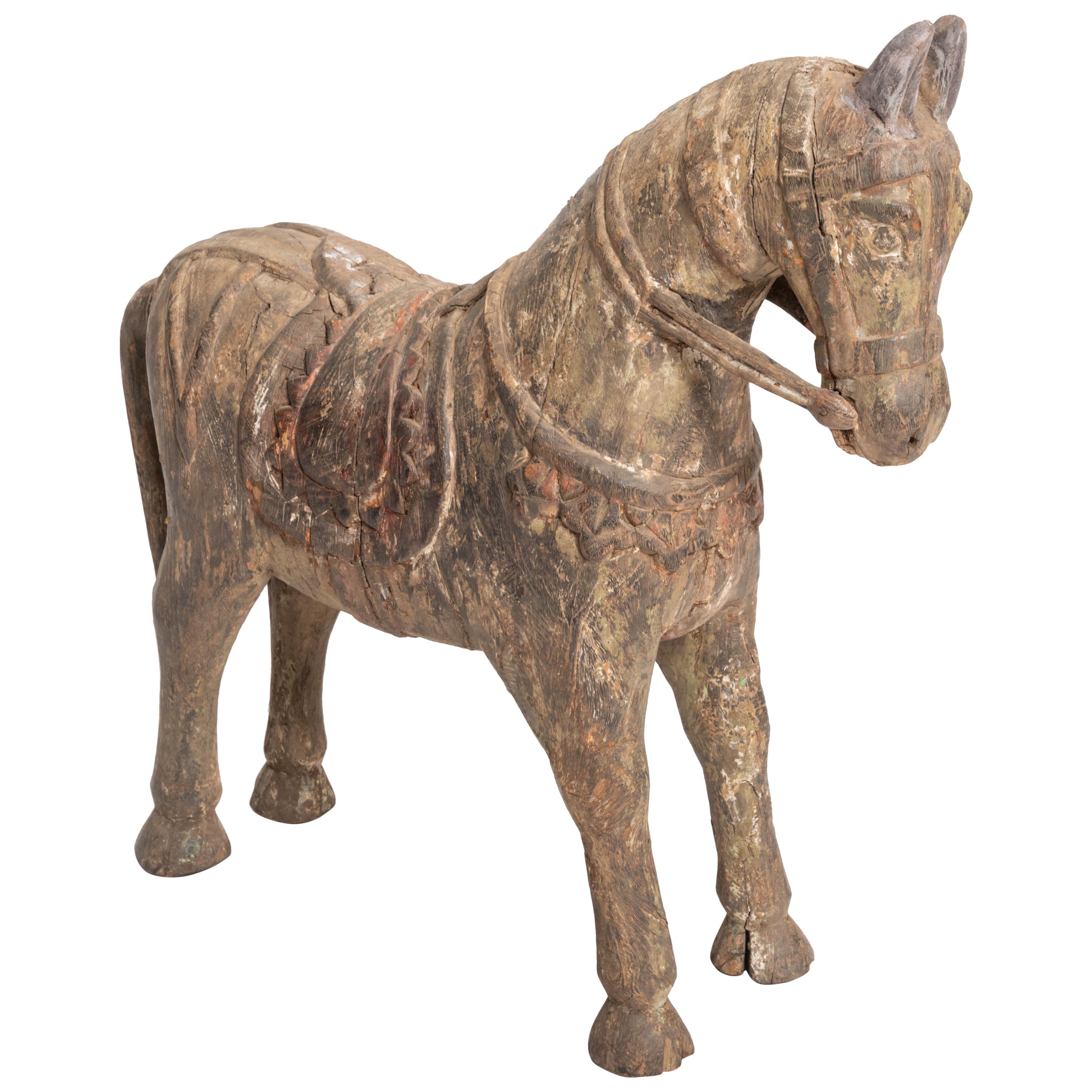 19th Century Carved Teak Horse For Sale
