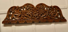 19th Century Carved Teak Coat Rack, Arts and Crafts Style, 8 Hooks