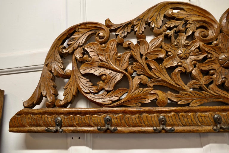 19th Century Carved Teak Wall Hanging Coat Rack For Sale at 1stDibs