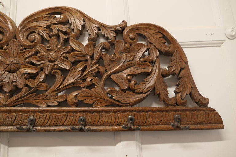 19th Century Carved Teak Wall Hanging Coat Rack For Sale at 1stDibs