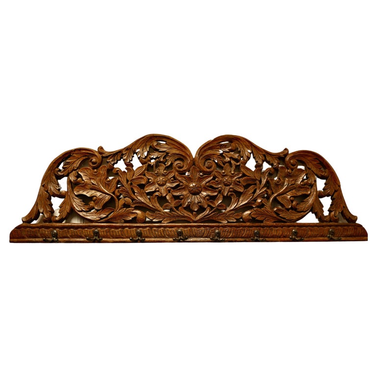 19th Century Carved Teak Wall Hanging Coat Rack For Sale at 1stDibs
