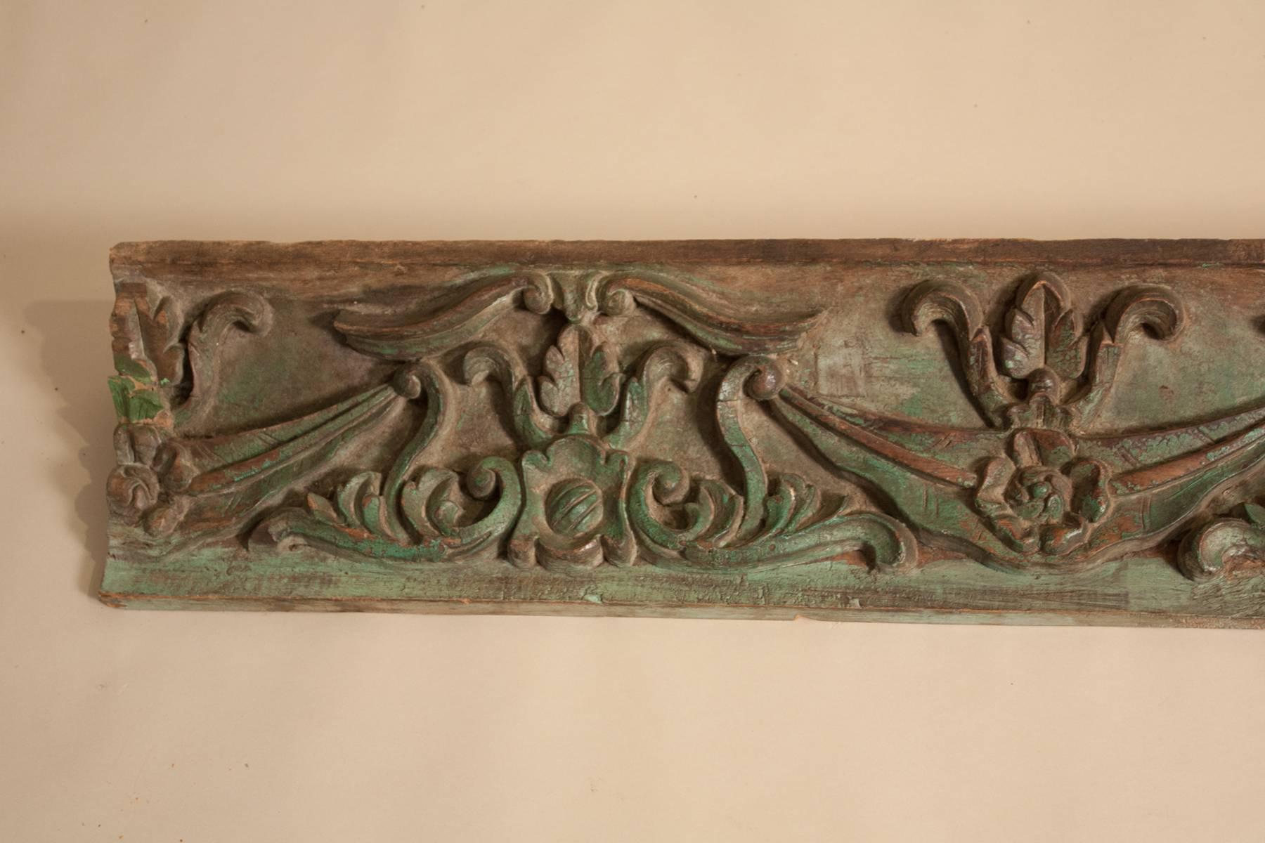 Anglo Raj 19th Century Carved Teak Wood Architectural Panel