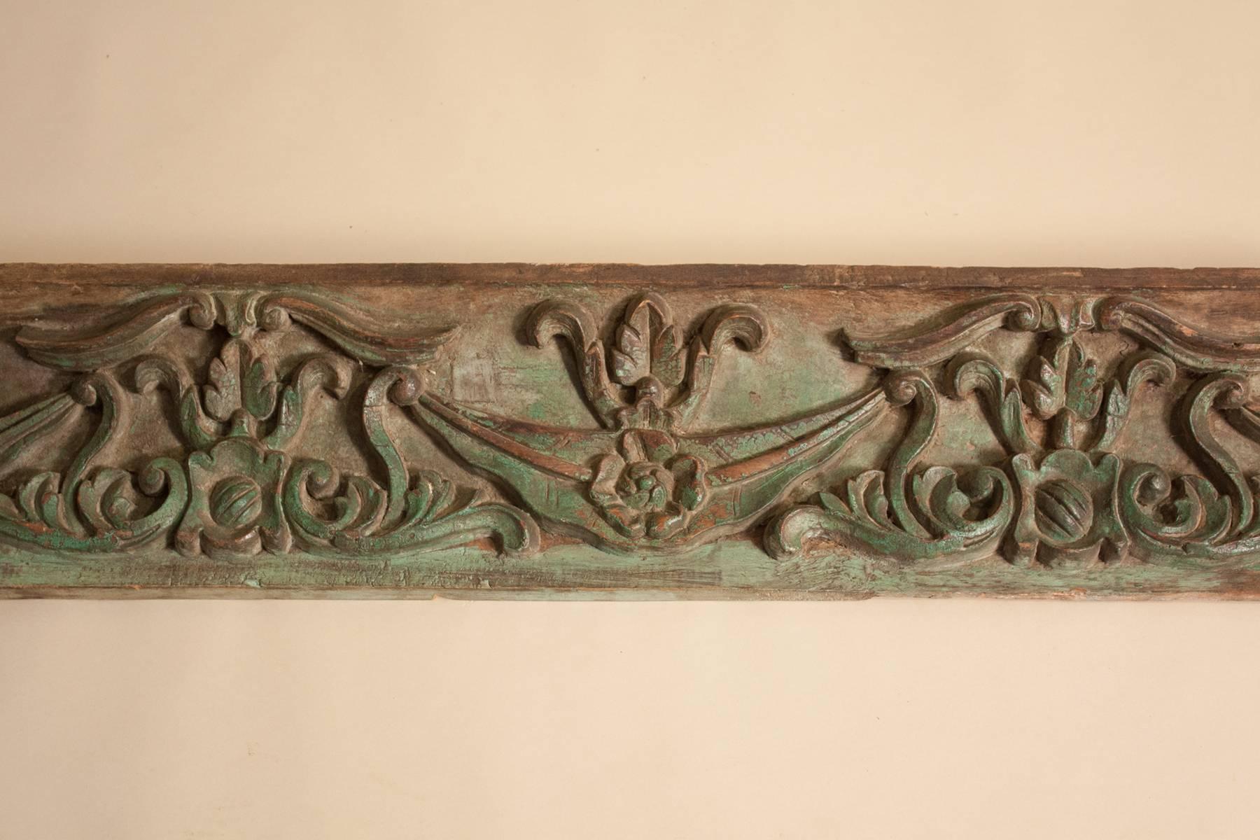 Indian 19th Century Carved Teak Wood Architectural Panel