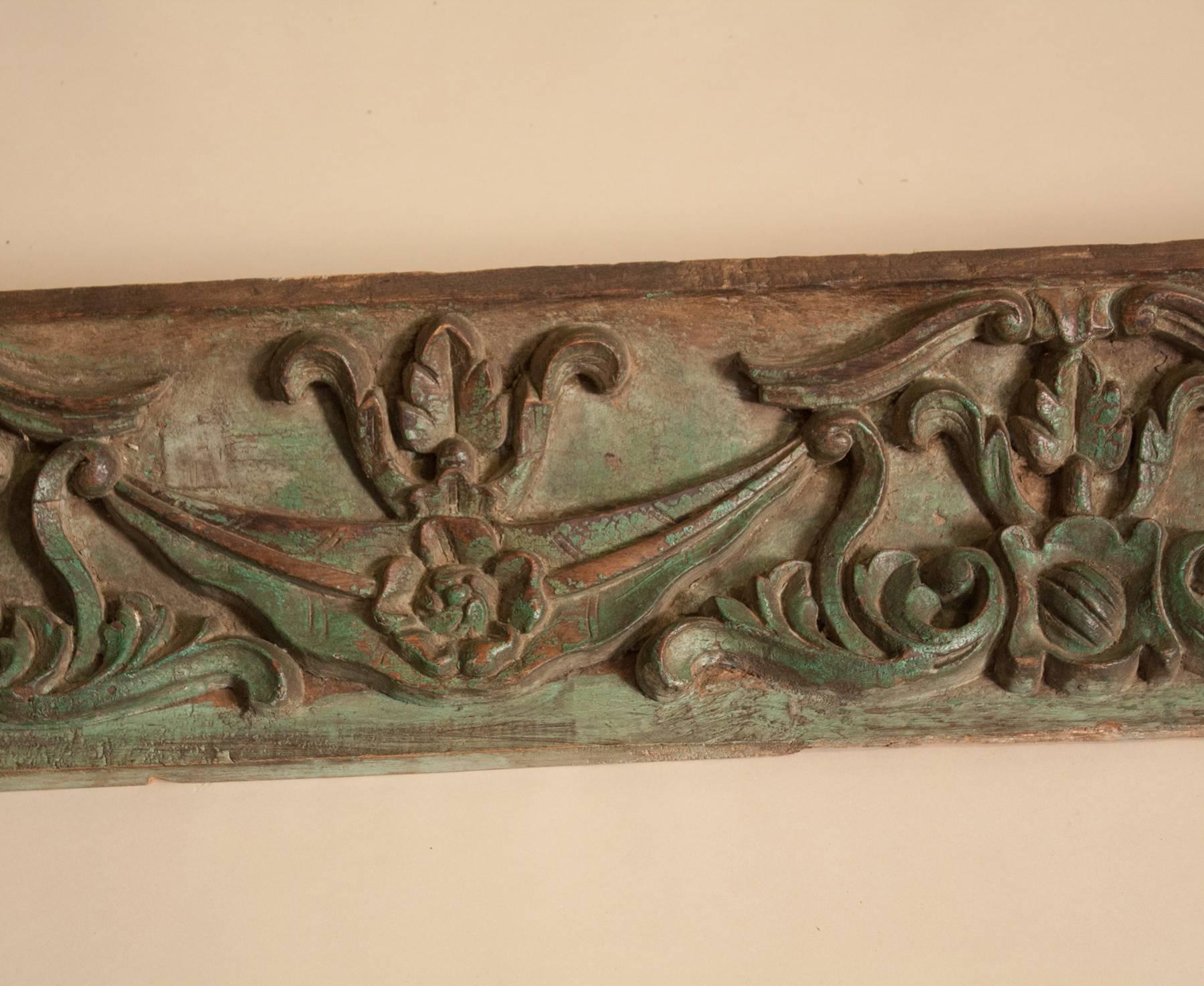 19th Century Carved Teak Wood Architectural Panel In Good Condition In Heath, MA