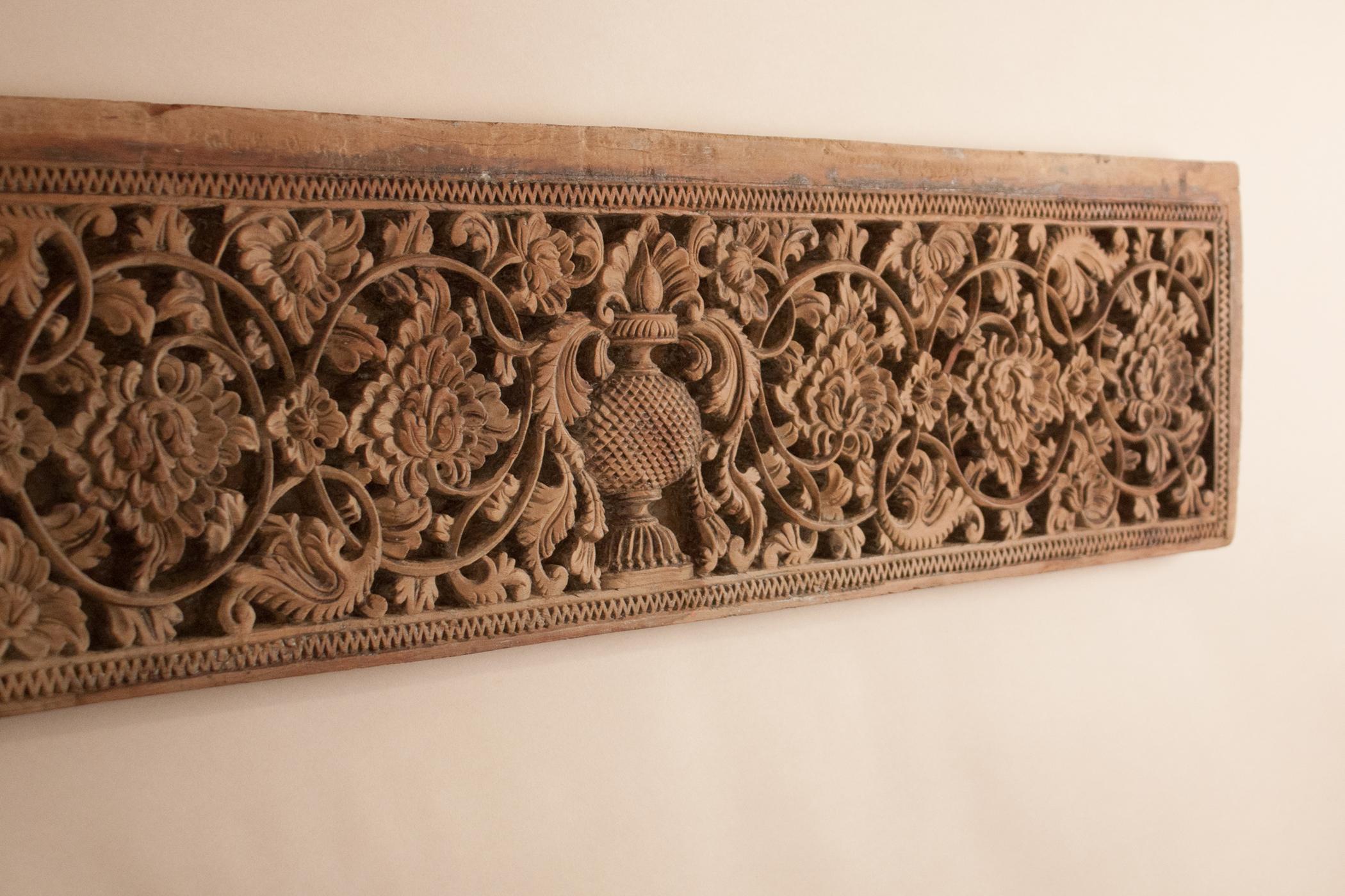 19th Century Carved Teak Wood Mogul Panel from India For Sale 3