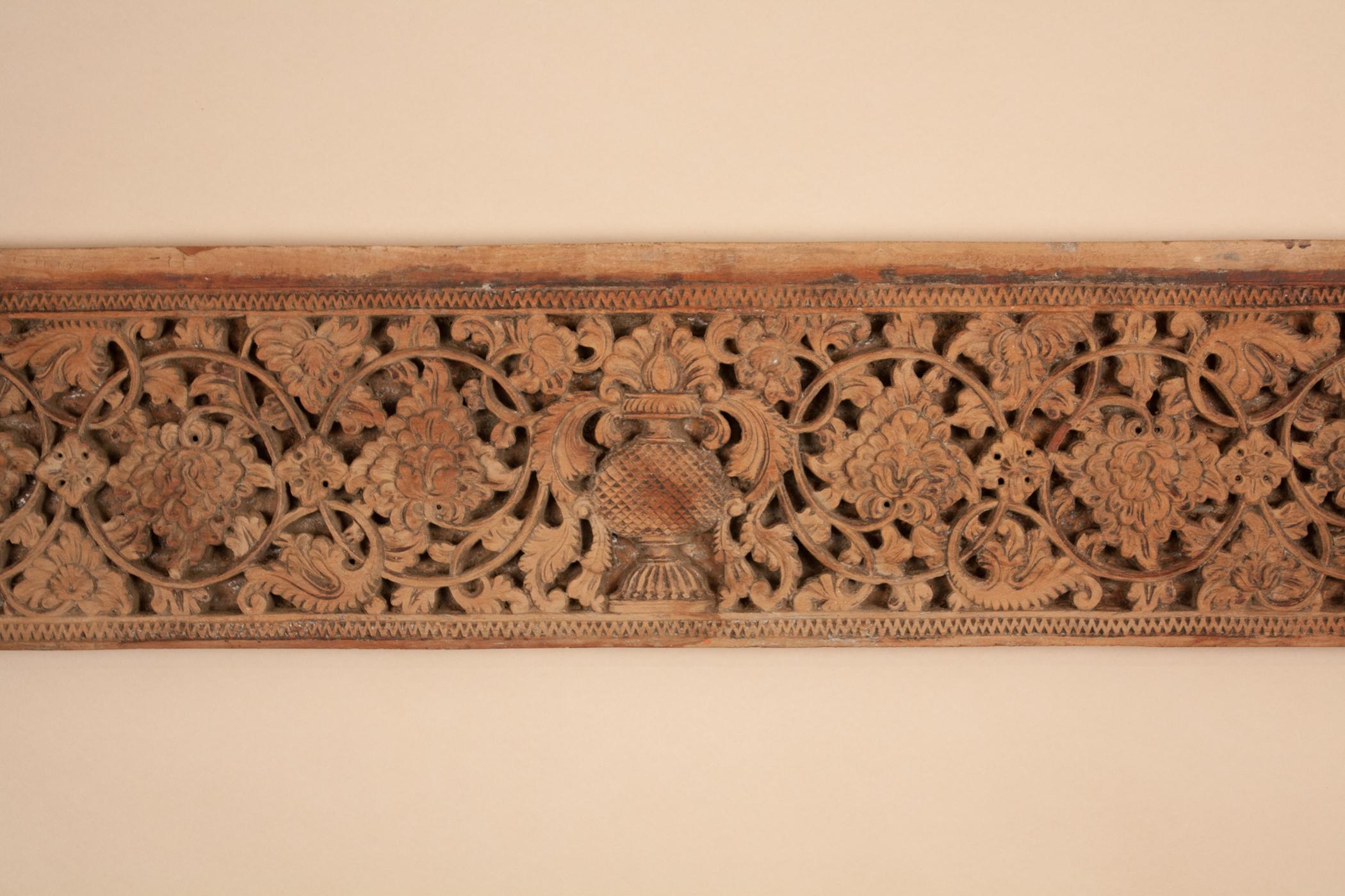 Anglo Raj 19th Century Carved Teak Wood Mogul Panel from India For Sale