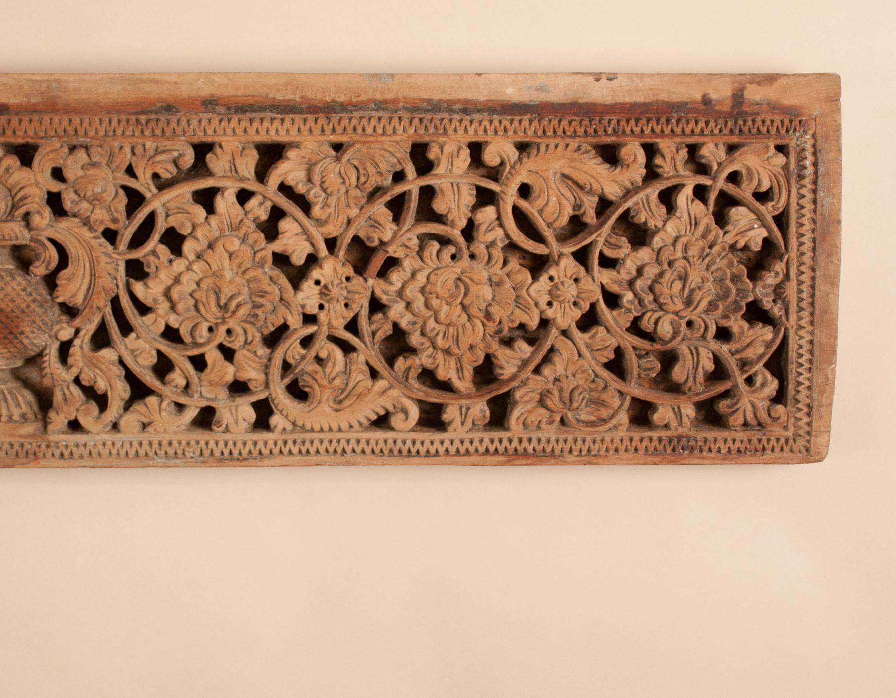 Indian 19th Century Carved Teak Wood Mogul Panel from India For Sale