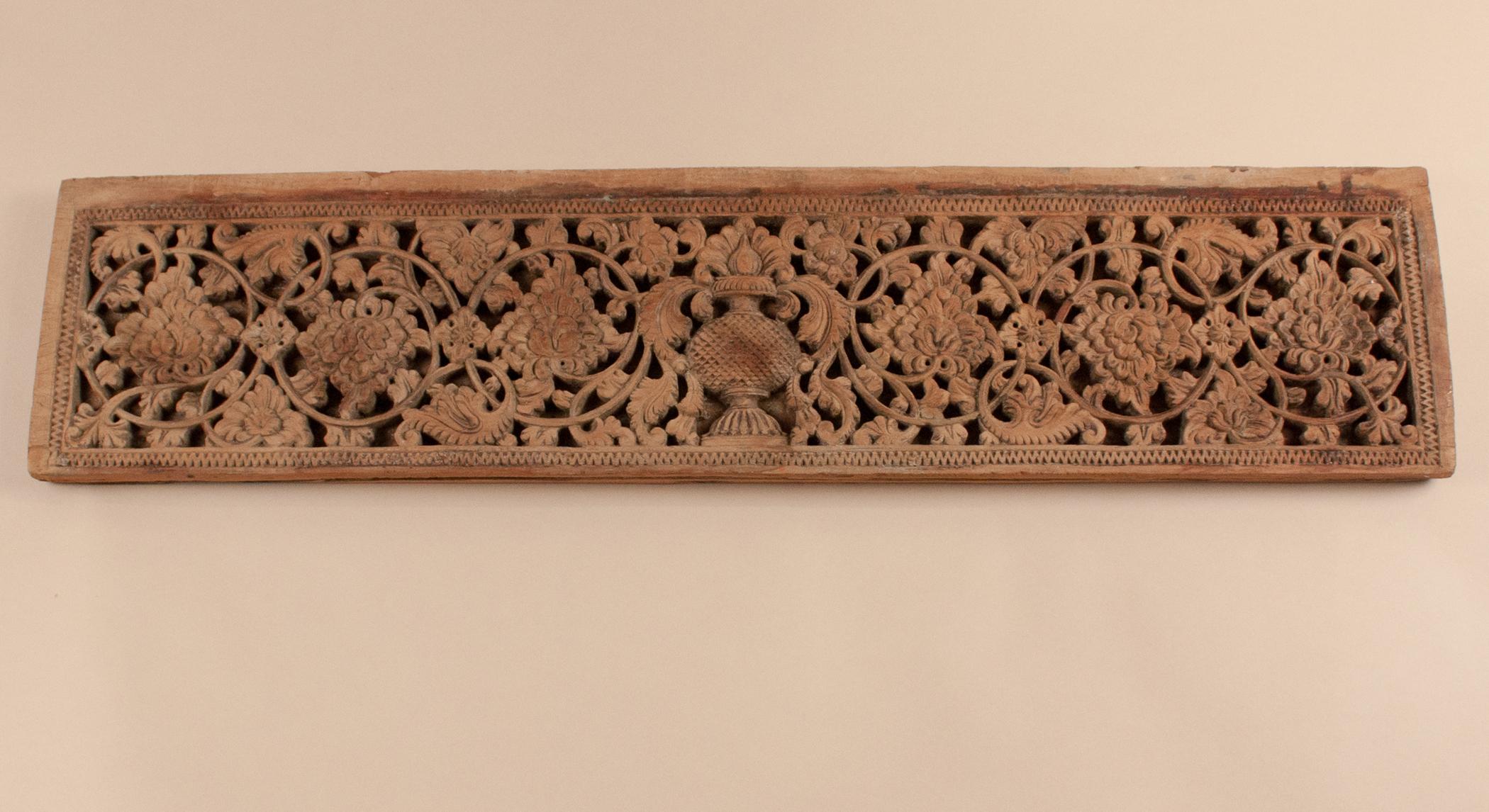 19th Century Carved Teak Wood Mogul Panel from India For Sale 1