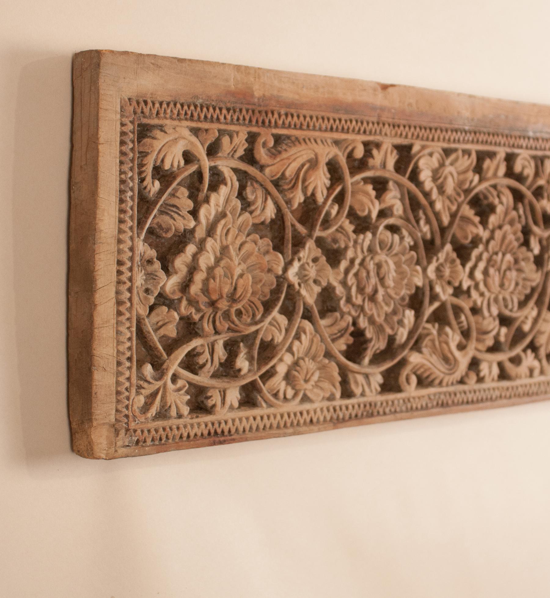 19th Century Carved Teak Wood Mogul Panel from India For Sale 2