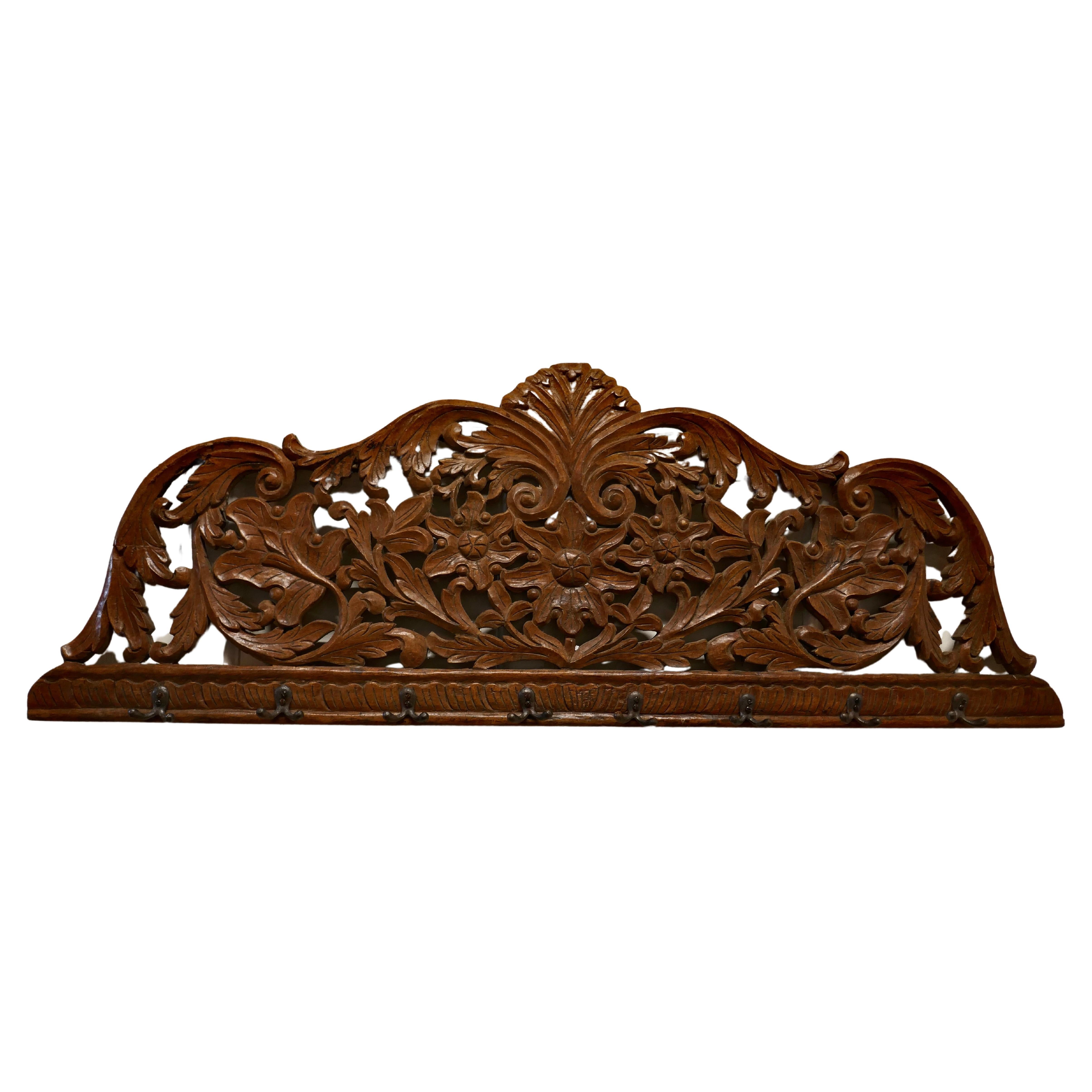 19th Century Carved Wall Hanging Coat Rack